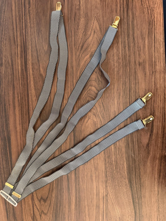 Vintage 1960s 70s West German Men's Braces – Grey Woven Gold Tone Clip Suspenders