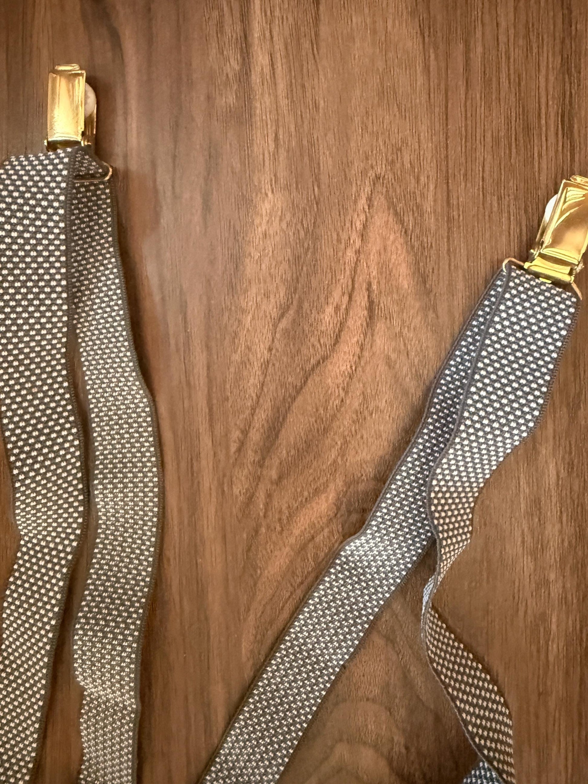 Vintage 1960s 70s West German Men's Braces – Grey Woven Gold Tone Clip Suspenders