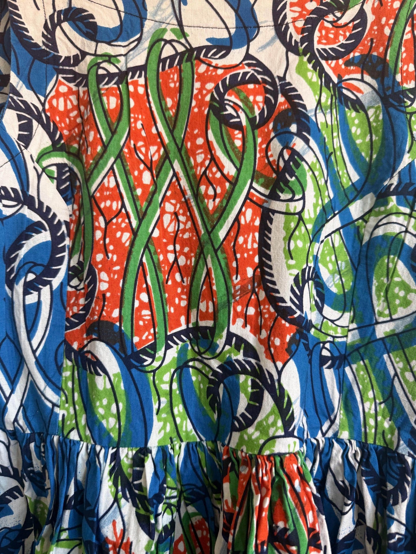 Vintage 1960s Abstract Print Mini Dress Cotton Sleeveless Dress Psychedelic Blue Green Orange Shift Dress Retro Festival Dress UK 10-12