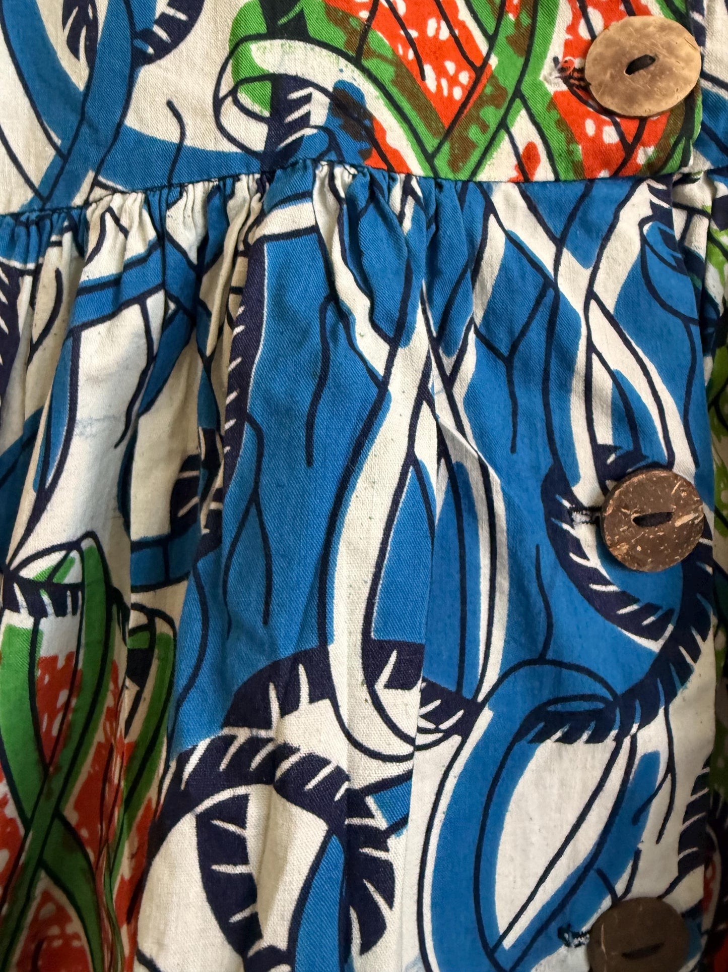 Vintage 1960s Abstract Print Mini Dress Cotton Sleeveless Dress Psychedelic Blue Green Orange Shift Dress Retro Festival Dress UK 10-12