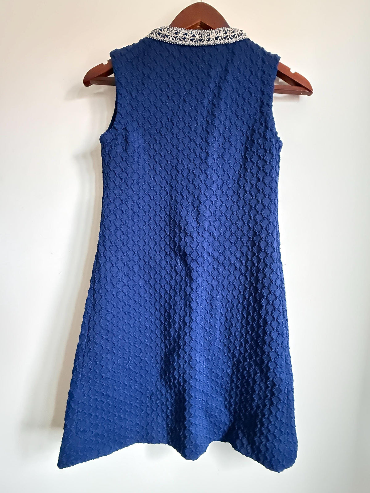 Vintage 1960s Blue Monsanto Nylon Long Waistcoat | Silver Braid Mod Tunic Vest Blue Monsanto Nylon Longline Waistcoat