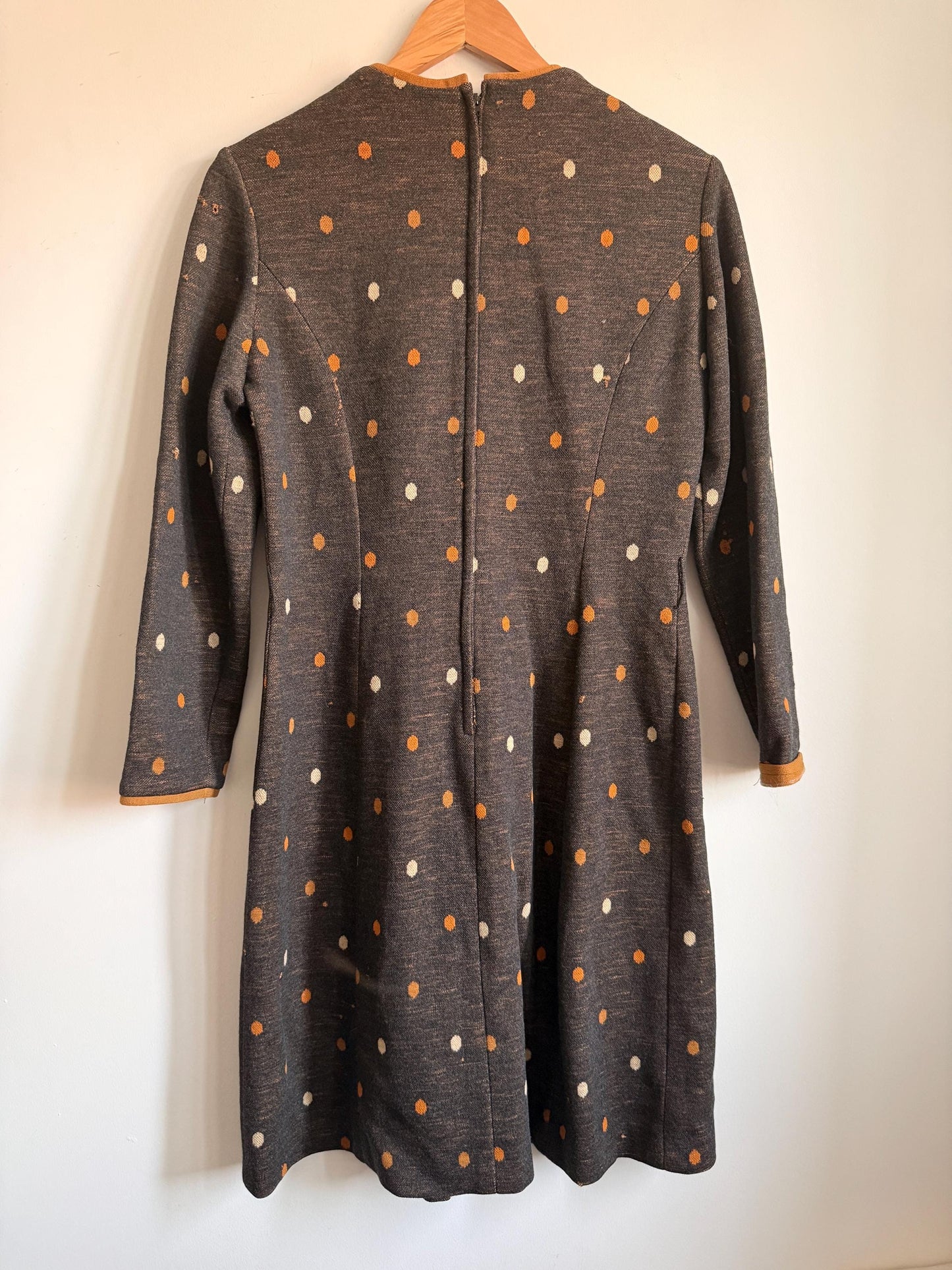 Vintage 1960s Carnegie of London Pure Wool Polka Dot Mod Dress UK 14