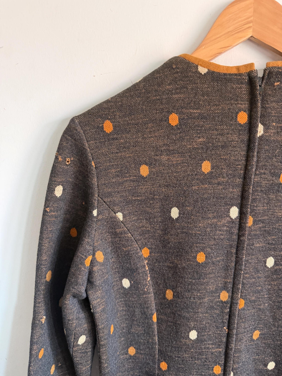 Vintage 1960s Carnegie of London Pure Wool Polka Dot Mod Dress UK 14
