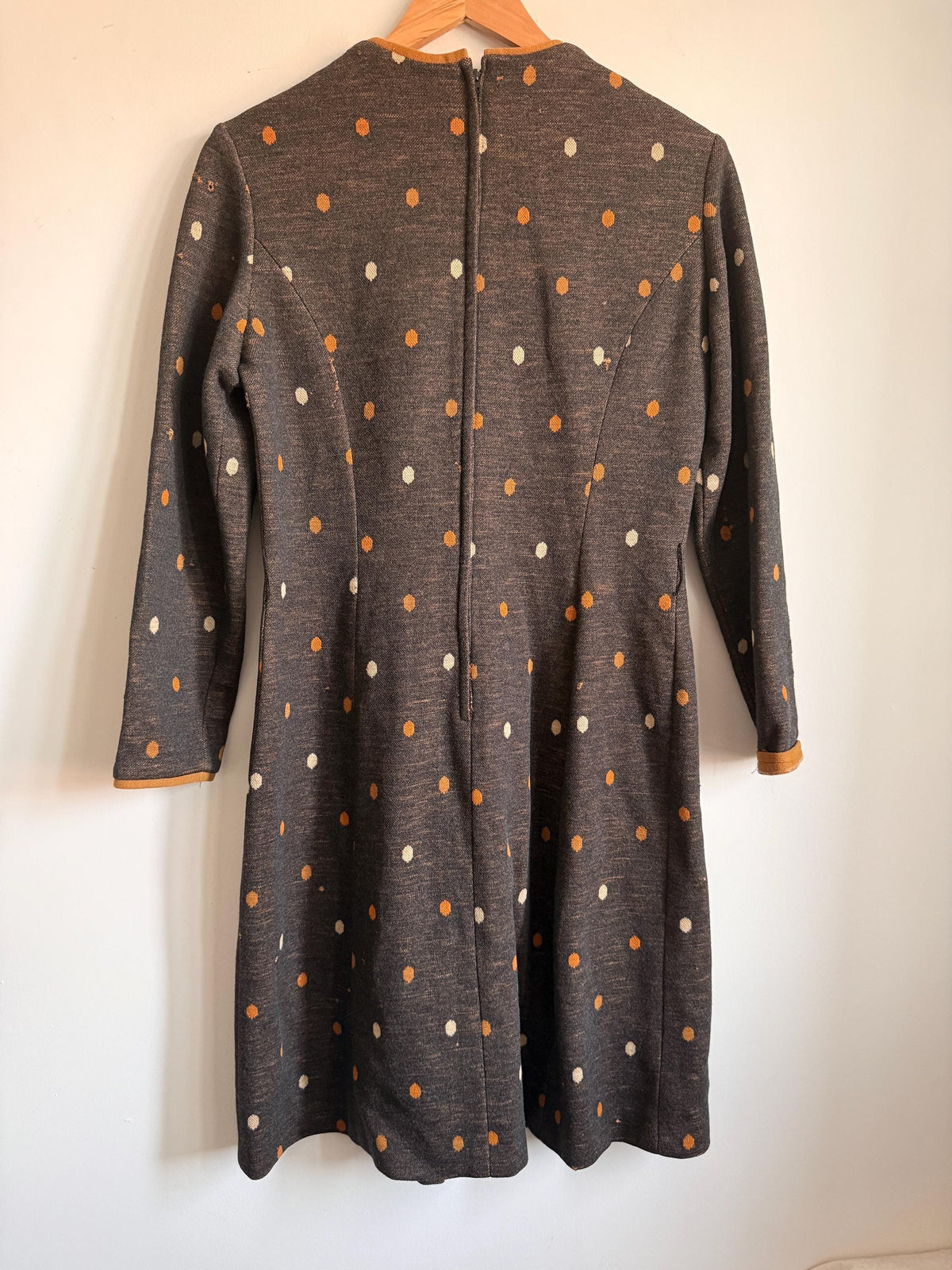 Vintage 1960s Carnegie of London Pure Wool Polka Dot Mod Dress UK 14
