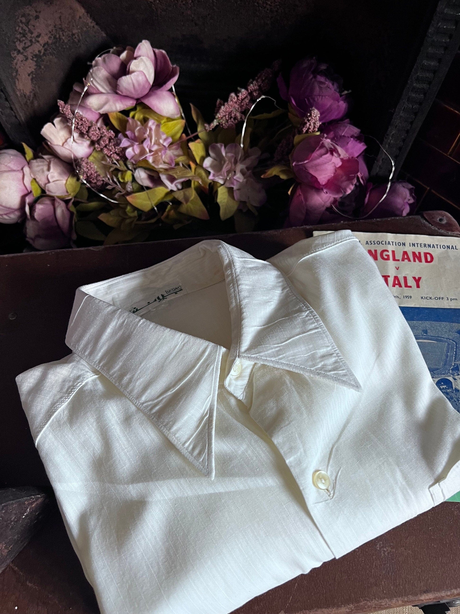 Vintage 1960s Cream Semi Sheer Bespoke gents Shirt , vintage shirt, vintage shirt, men’s silk shirt, vintage menswear, vintage men’s clothes