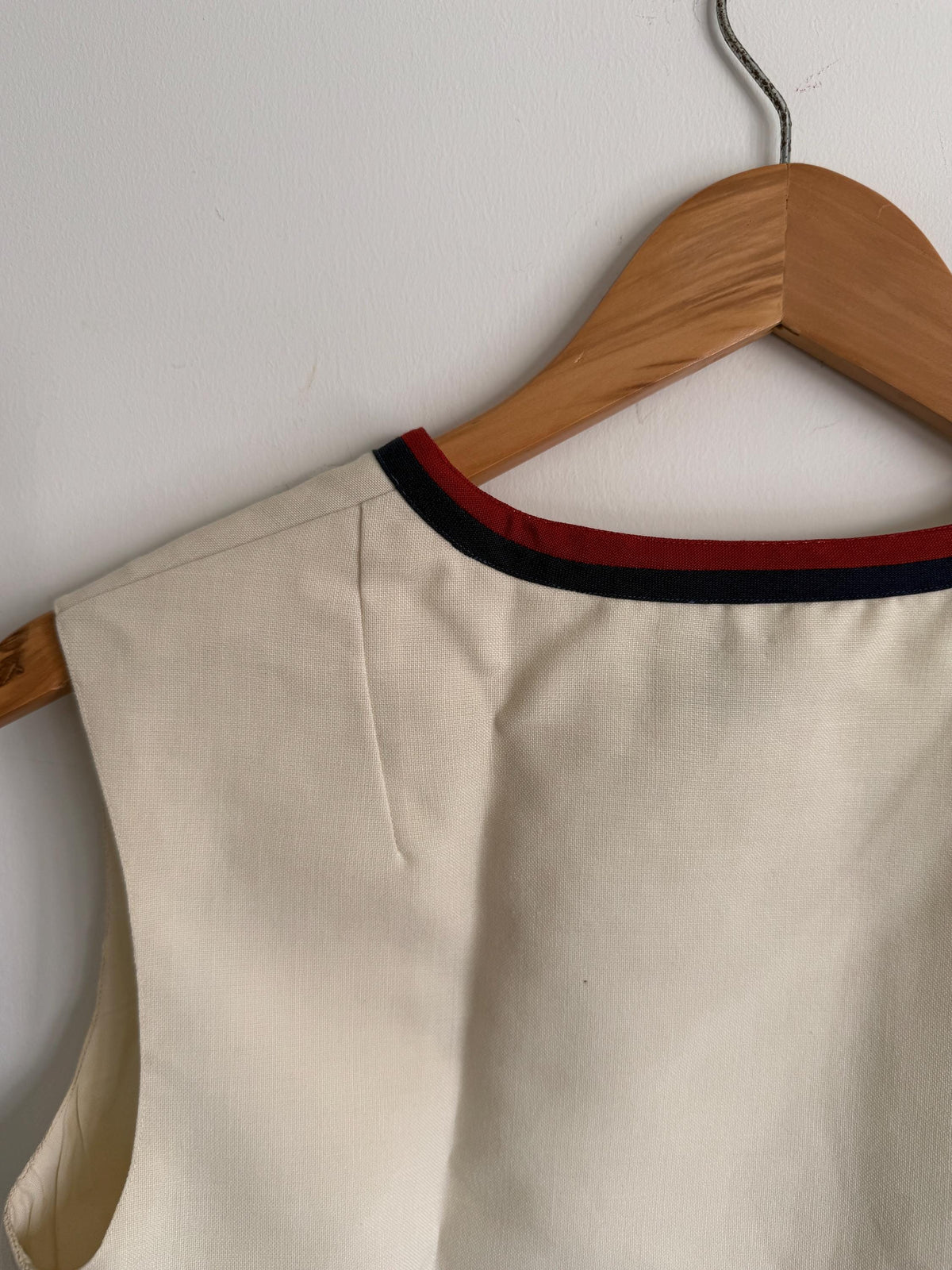 Vintage 1960s Cream Mod Sleeveless Top | Waldman Skirt de Luxe Terylene & Wool Tunic | Nautical V-Neck | Retro 70s Tank