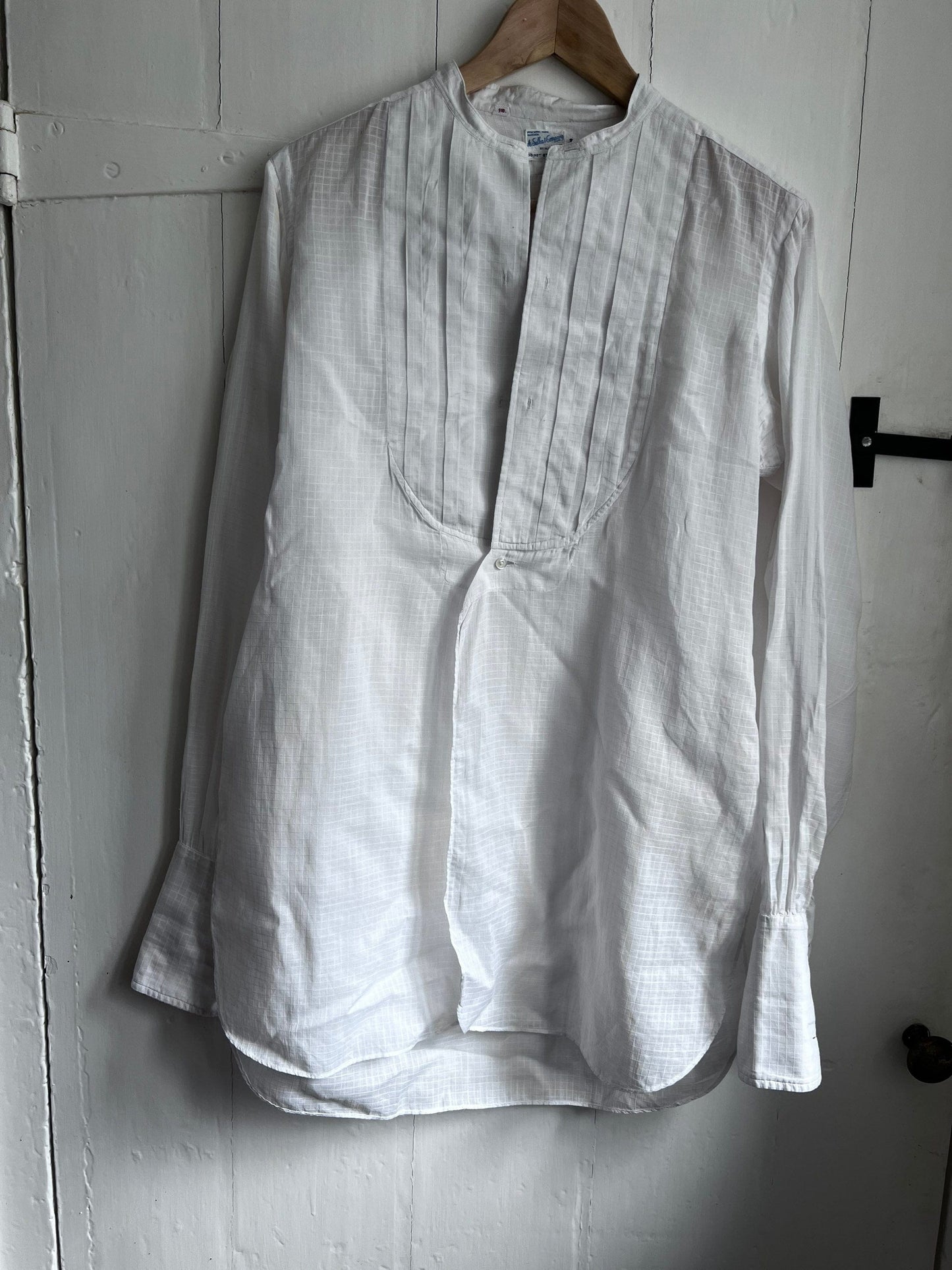 Vintage 1960s Dress Shirt A Sulka & Company Bespoke White Linen Check,Pleated,Tuxedo Shirt , vintage dress shirt, vintage shirt, men’s shirt