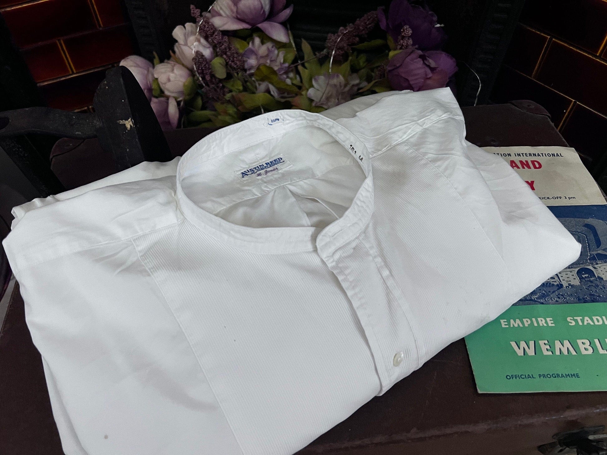 Vintage 1960s Dress Shirt Austin Reed, Bespoke White Shirt, Pleated,Tuxedo Shirt, Bib Front, vintage dress shirt, vintage shirt, men’s shirt