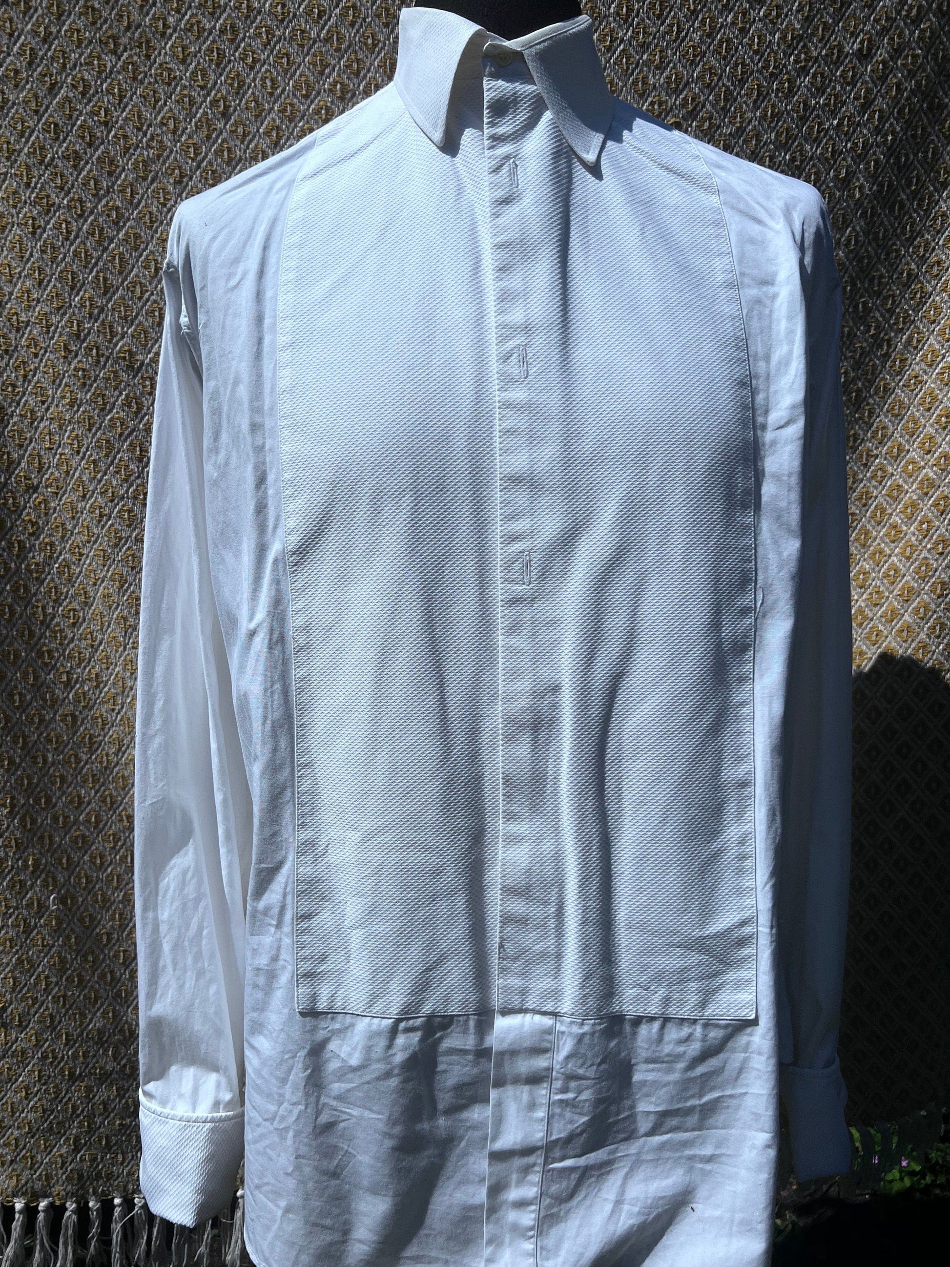 Vintage 1960s Dress Shirt Hall Brothers, Oxford White waffle, Tuxedo Shirt , vintage dress shirt, vintage shirt, men’s shirt 16.5” 42”