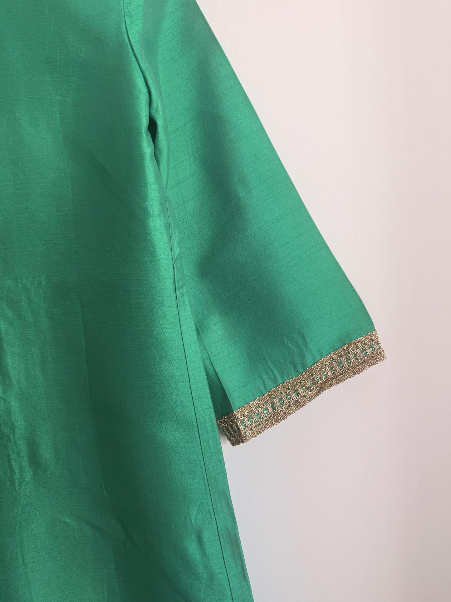 Vintage 1960s Emerald Green Beaded Silk-Look Shift Dress | Mod Cocktail Party UK 10-12