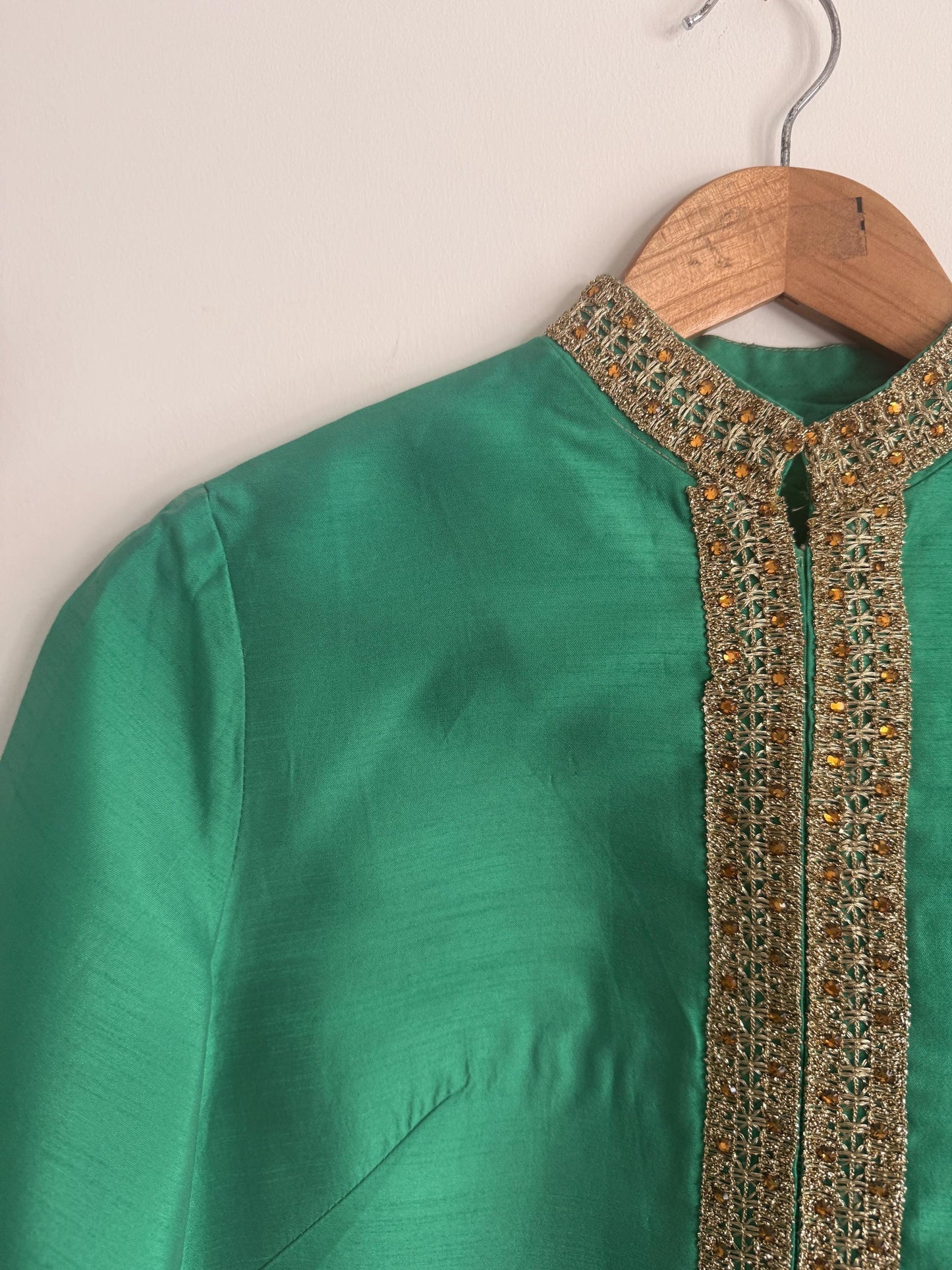 Vintage 1960s Emerald Green Beaded Silk-Look Shift Dress | Mod Cocktail Party UK 10-12