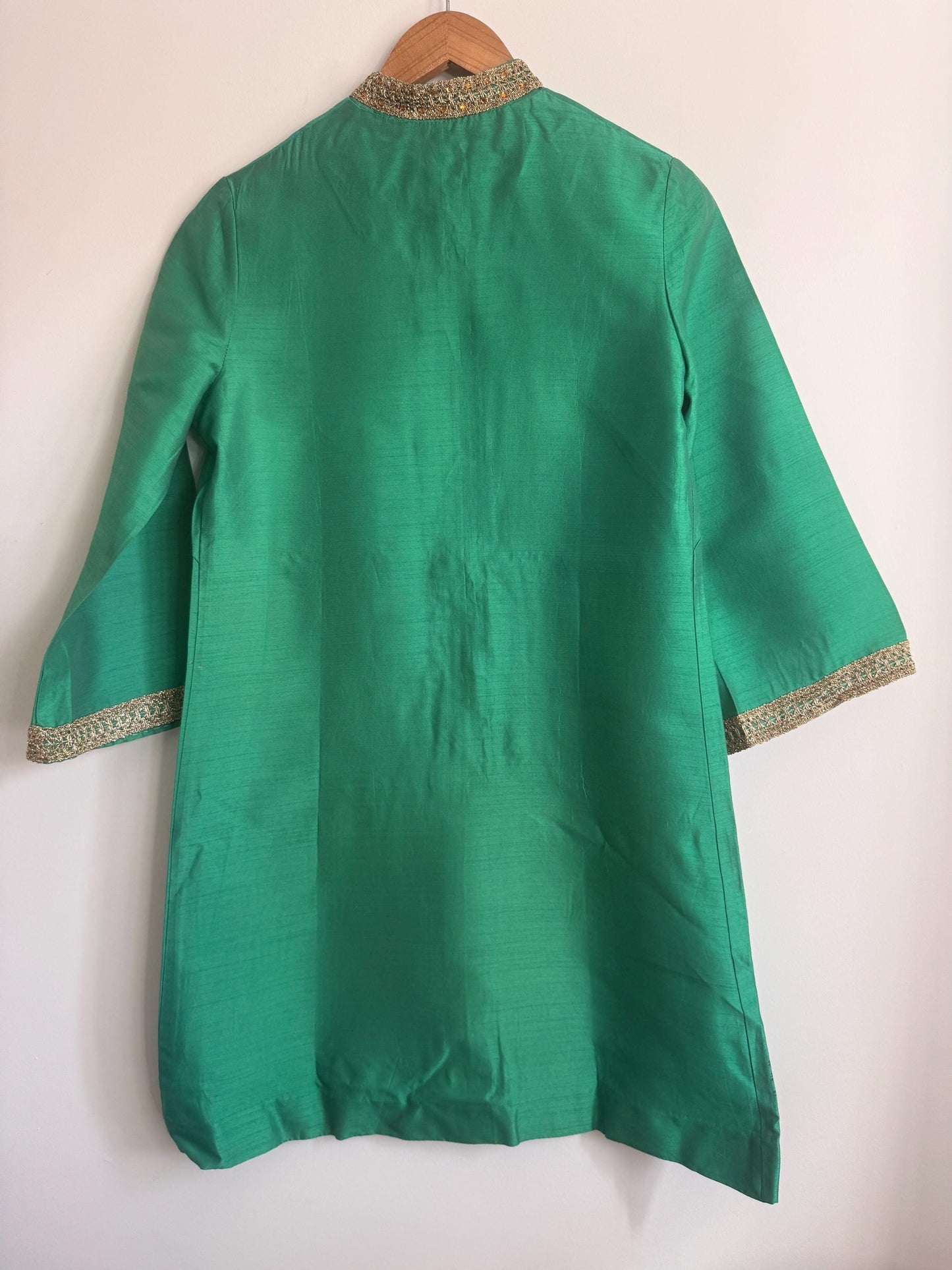Vintage 1960s Emerald Green Beaded Silk-Look Shift Dress | Mod Cocktail Party UK 10-12