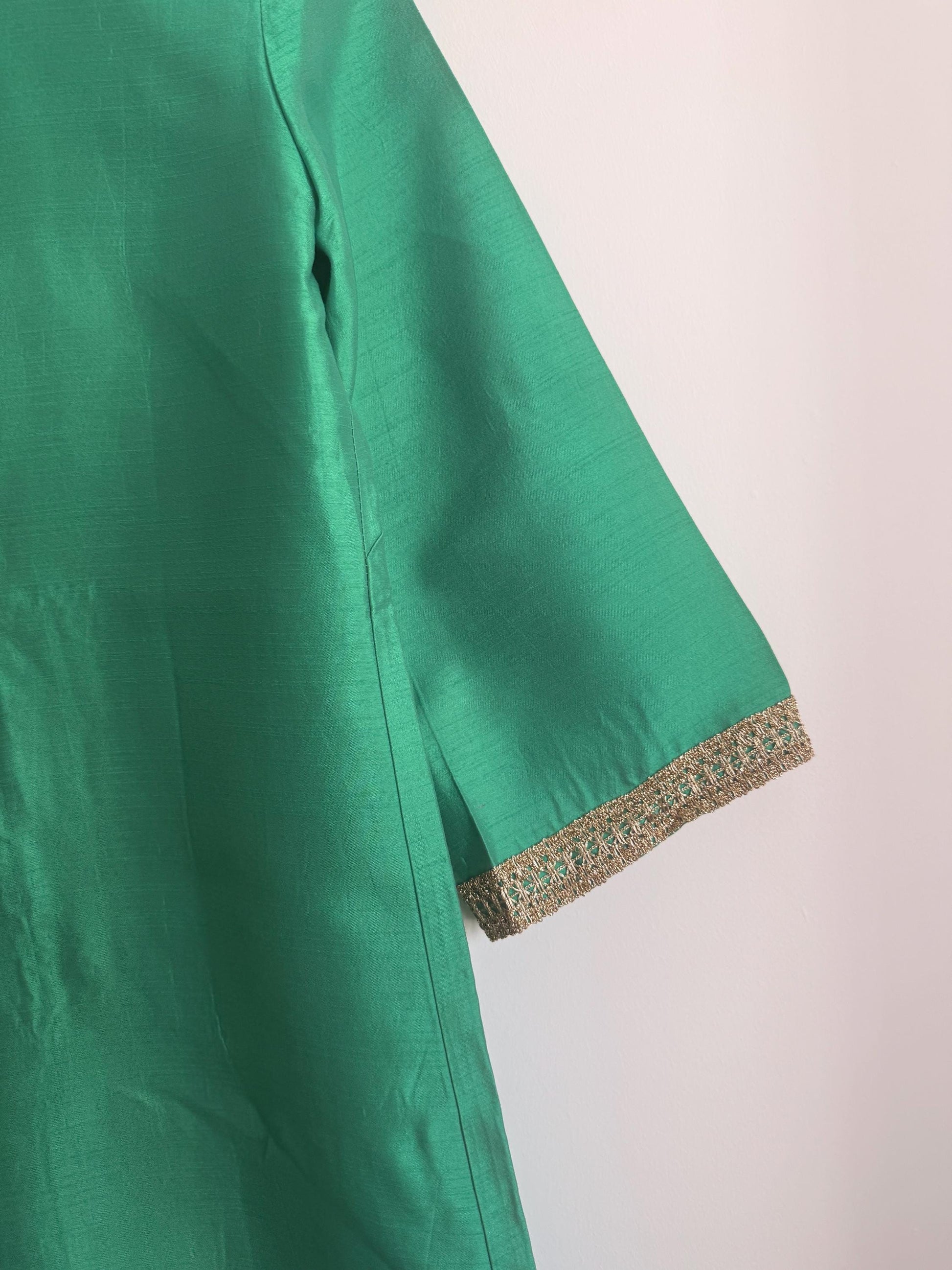 Vintage 1960s Emerald Green Beaded Silk-Look Shift Dress | Mod Cocktail Party UK 10-12