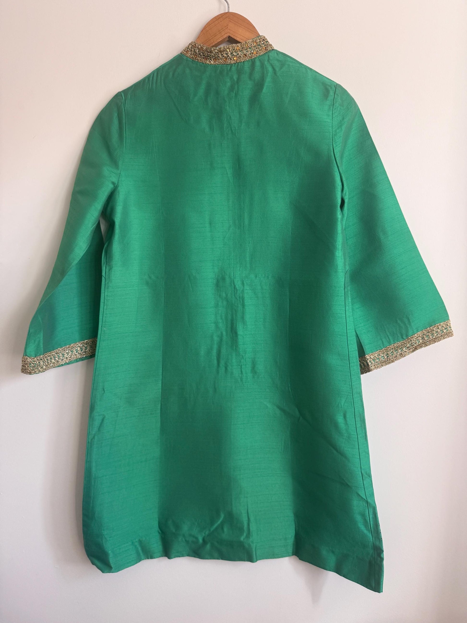 Vintage 1960s Emerald Green Beaded Silk-Look Shift Dress | Mod Cocktail Party UK 10-12