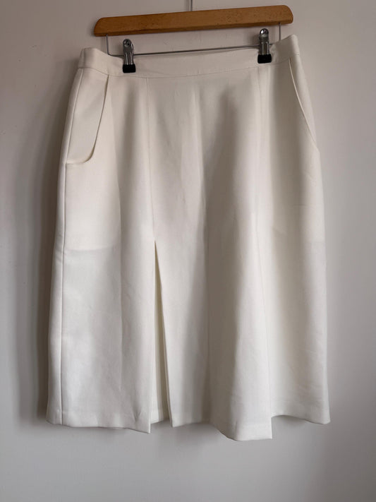 Vintage 1960s Ivory Cream Midi Skirt – Mod Pleated A-Line Skirt – Side Zip – Pocket – 60s 70s Vintage