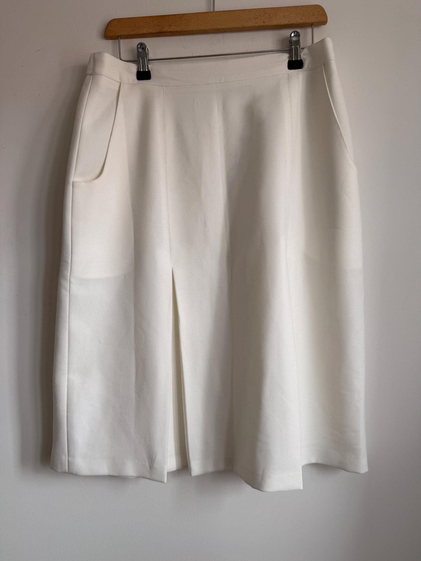 Vintage 1960s Ivory Cream Midi Skirt – Mod Pleated A-Line Skirt – Side Zip – Pocket – 60s 70s Vintage