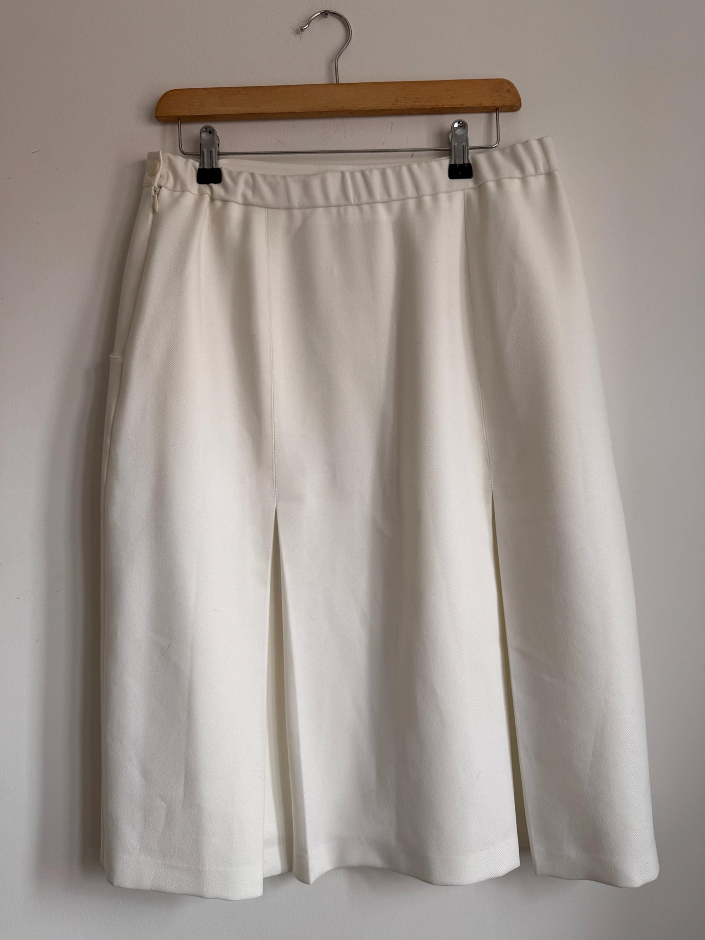 Vintage 1960s Ivory Cream Midi Skirt – Mod Pleated A-Line Skirt – Side Zip – Pocket – 60s 70s Vintage