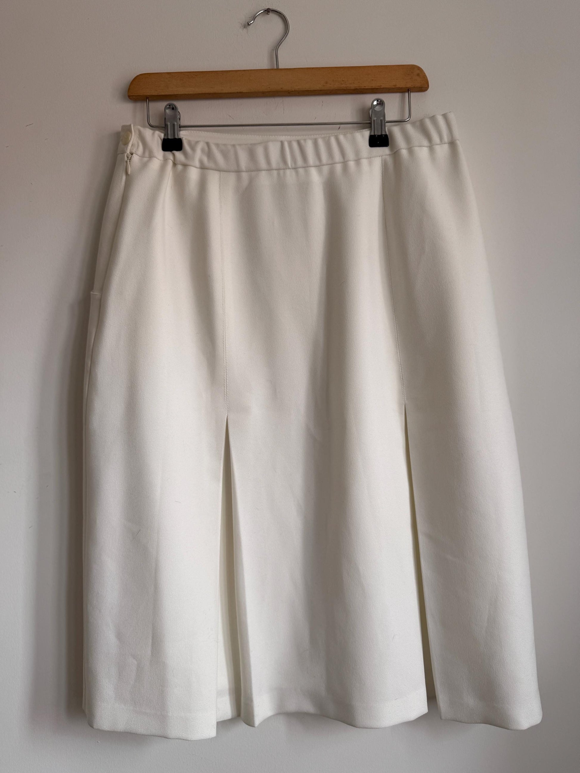 Vintage 1960s Ivory Cream Midi Skirt – Mod Pleated A-Line Skirt – Side Zip – Pocket – 60s 70s Vintage