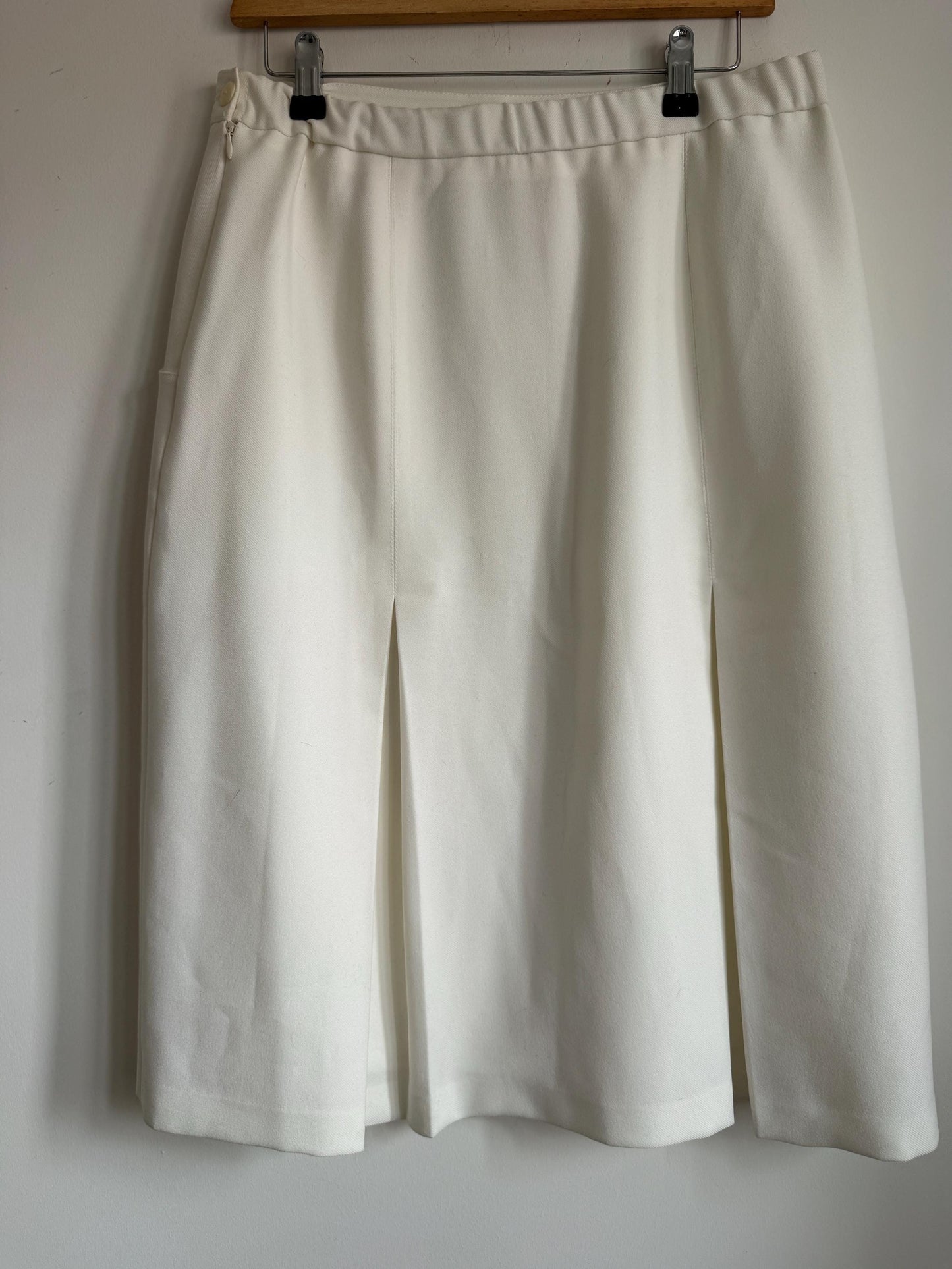 Vintage 1960s Ivory Cream Midi Skirt – Mod Pleated A-Line Skirt – Side Zip – Pocket – 60s 70s Vintage