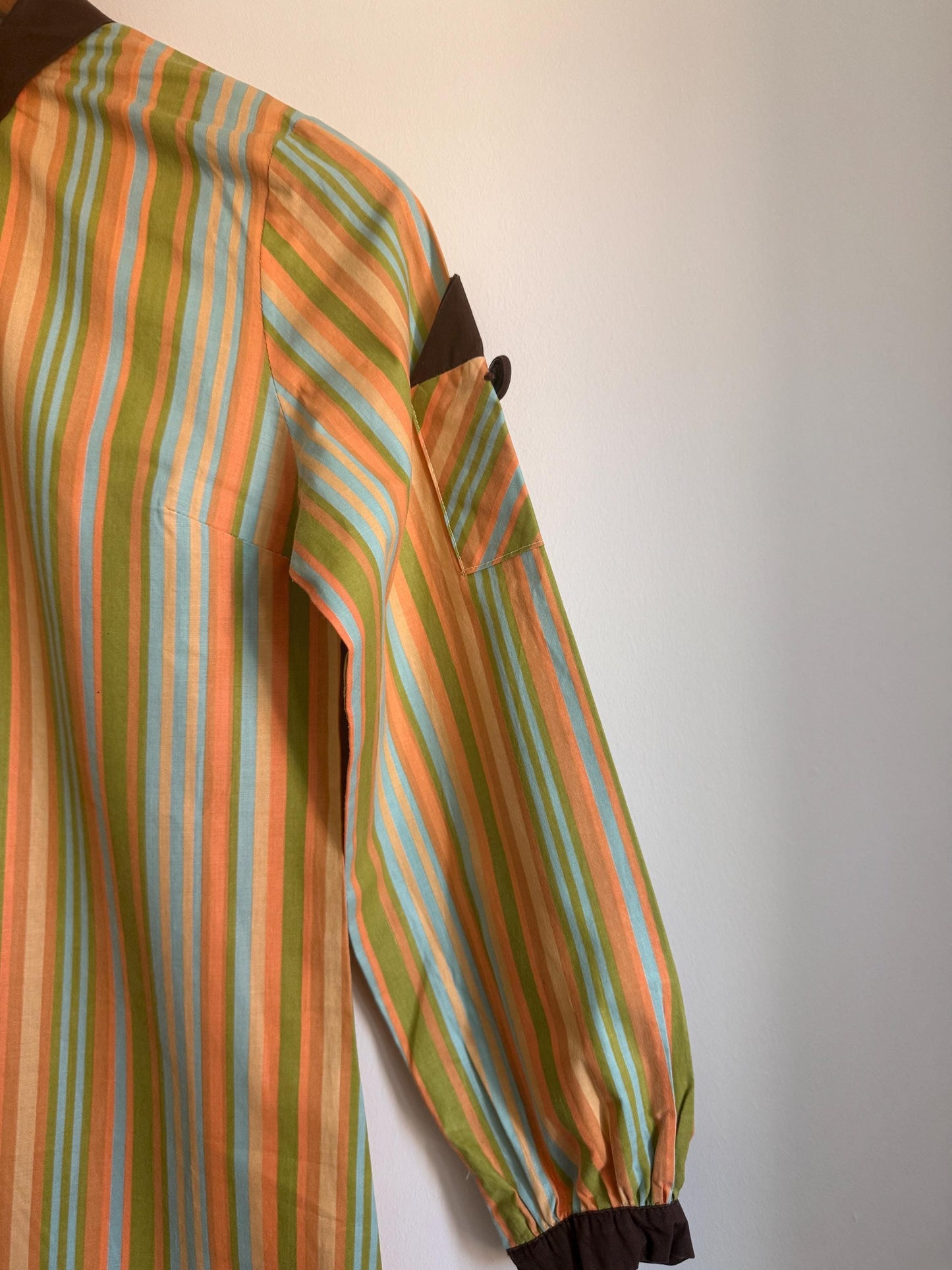 Vintage 1960s Mod Stripe Tunic Dress: Pastel Green, Peach, Blue, Peter Pan Collar