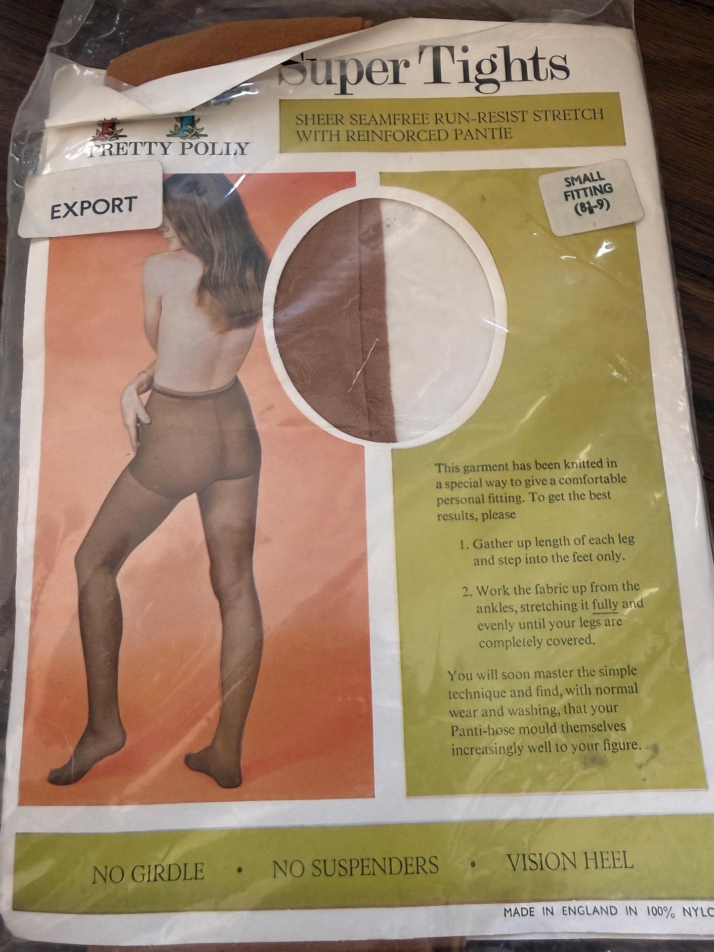 Vintage 1960s Pretty Polly Super Tights Deadstock Seamfree Nylon Made in England