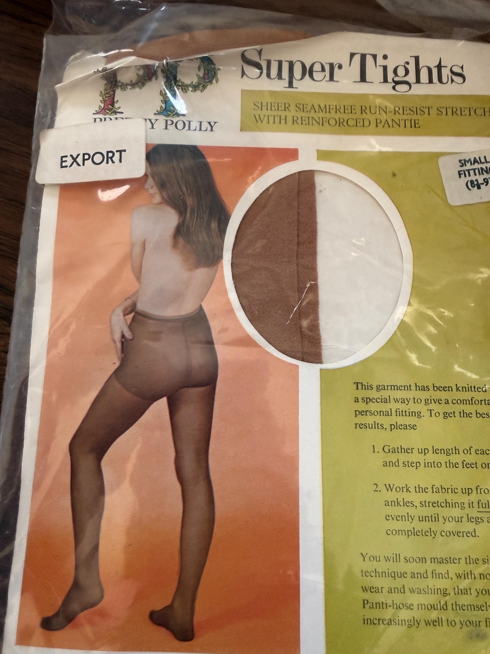 Vintage 1960s Pretty Polly Super Tights Deadstock Seamfree Nylon Made in England