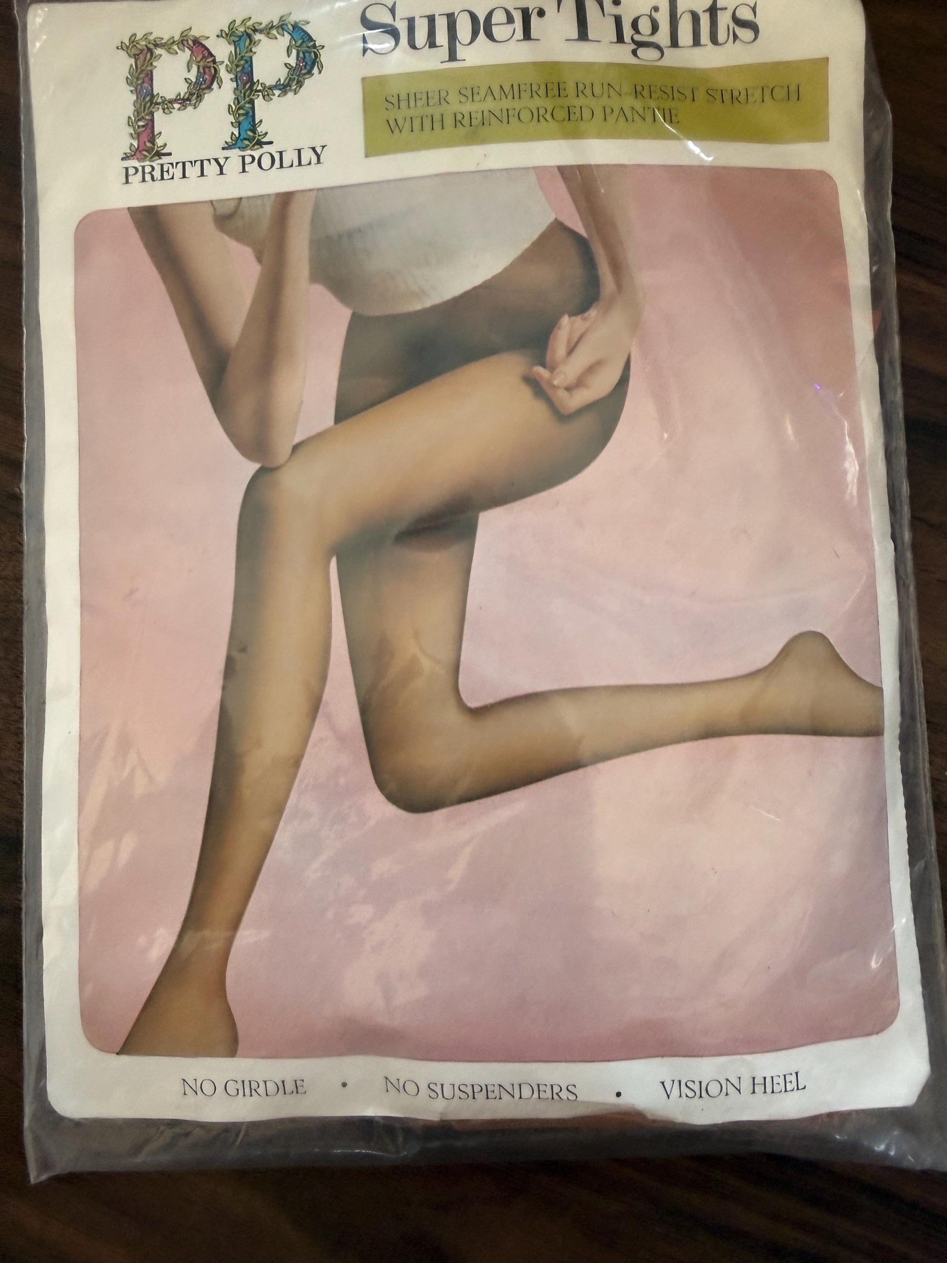 Vintage 1960s Pretty Polly Super Tights Deadstock Seamfree Nylon Made in England