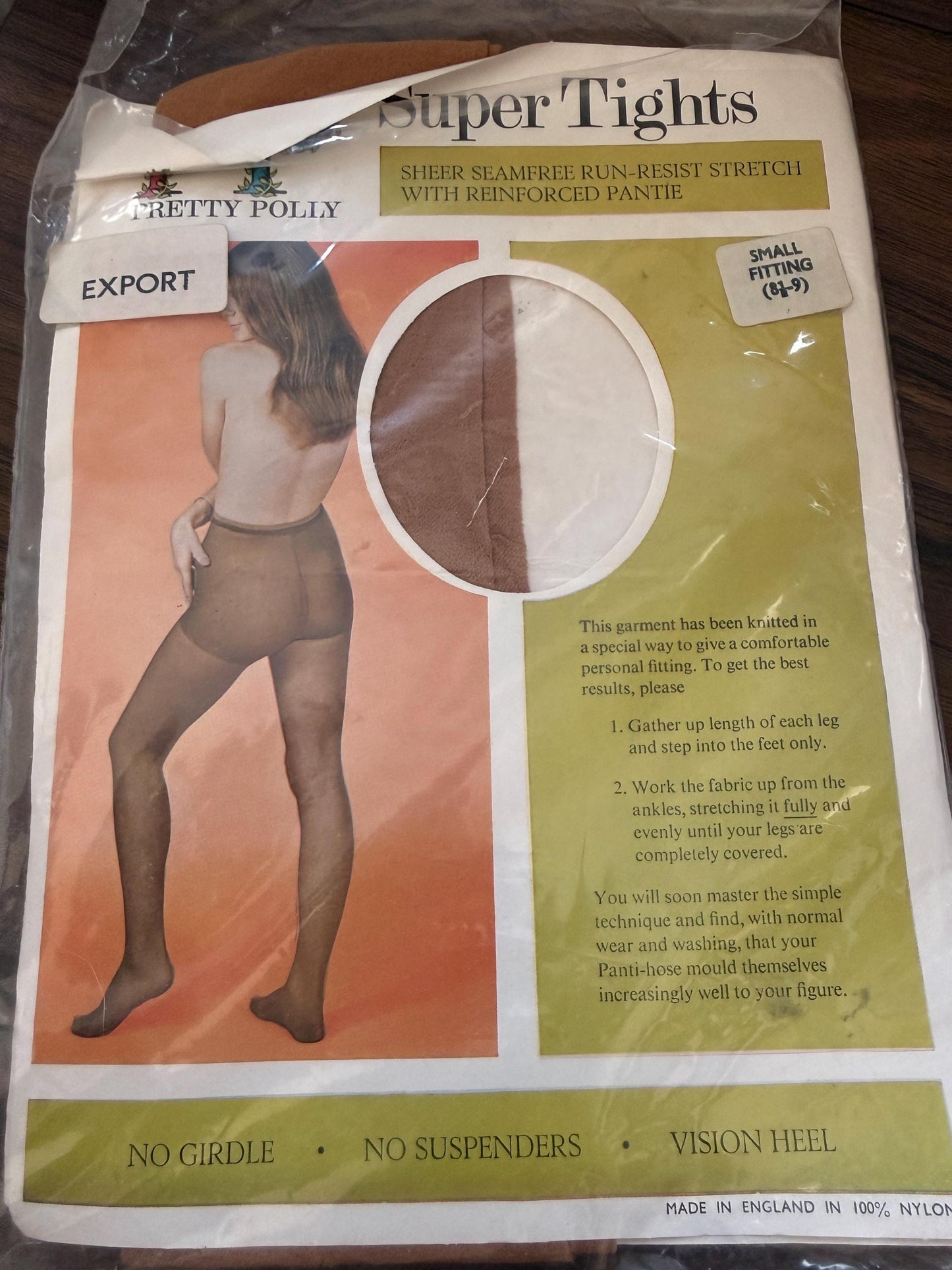 Vintage 1960s Pretty Polly Super Tights Deadstock Seamfree Nylon Made in England