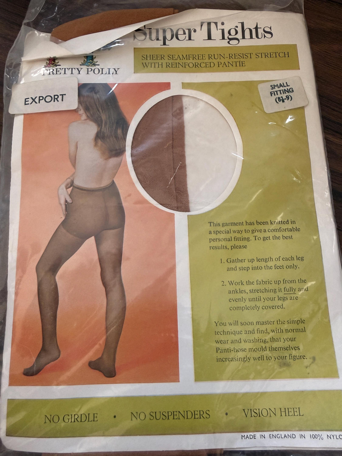 Vintage 1960s Pretty Polly Super Tights Deadstock Seamfree Nylon Made in England