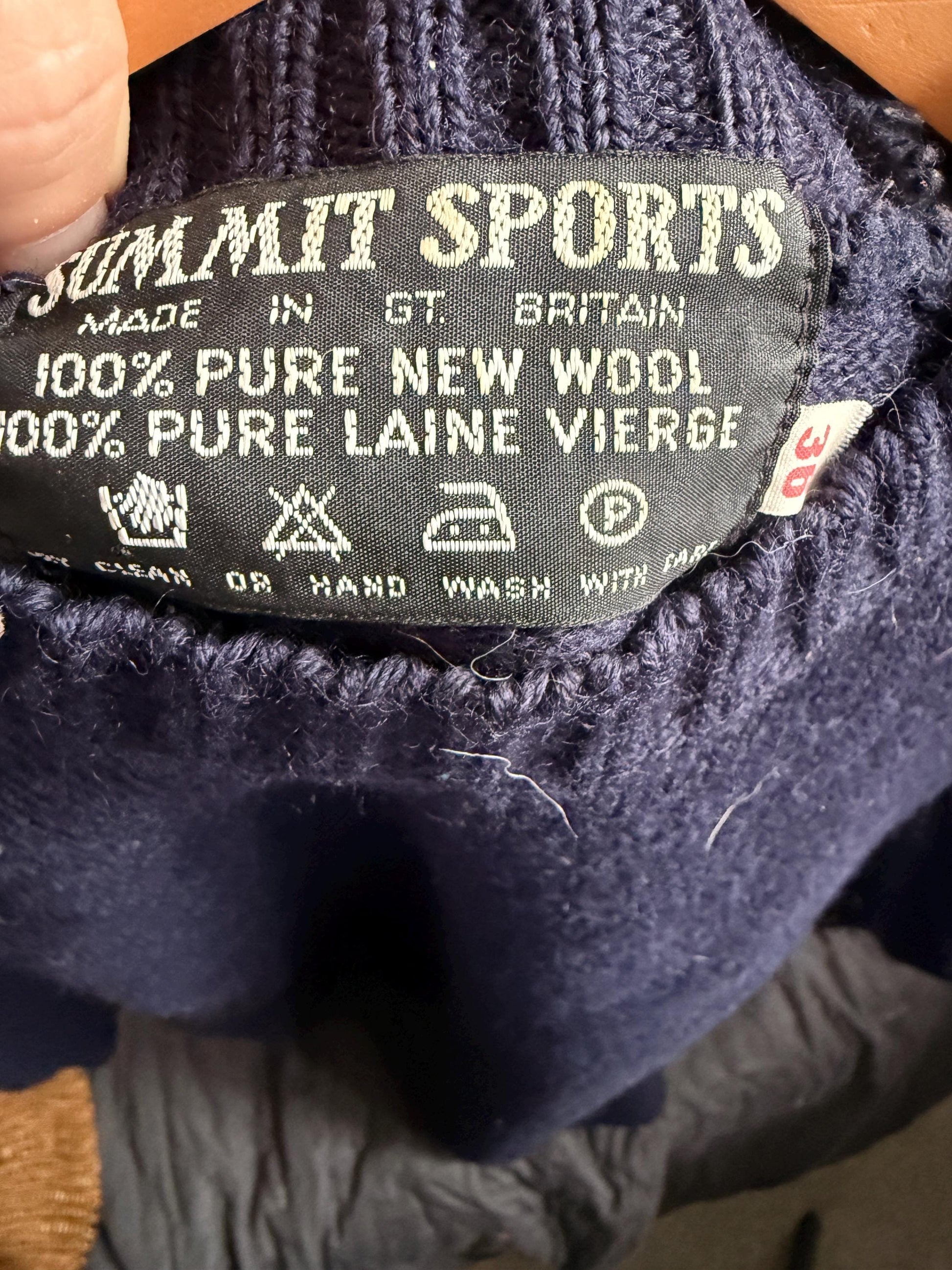 Vintage 1970s 80s Summit Sports Navy Pure New Wool Sporting Jumper Made in Great Britain