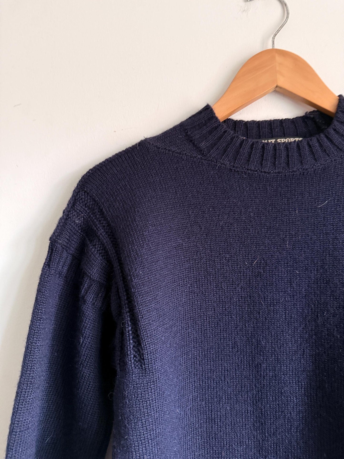 Vintage 1970s 80s Summit Sports Navy Pure New Wool Sporting Jumper Made in Great Britain