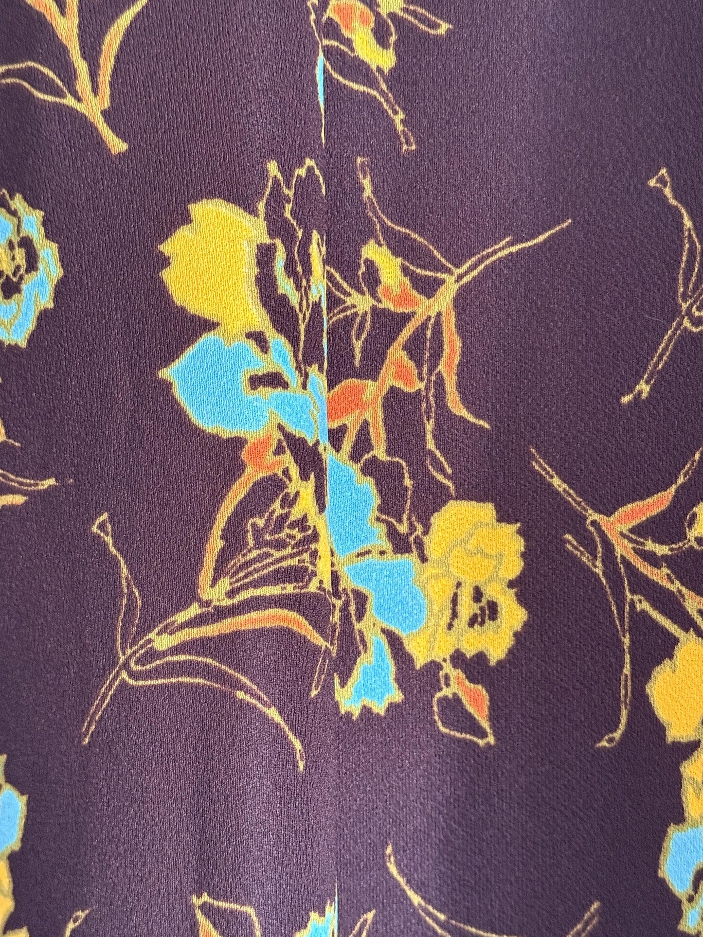 Vintage 1970s Brown Floral Maxi Skirt | Turquoise Mustard Flower Print | Boho A Line Skirt