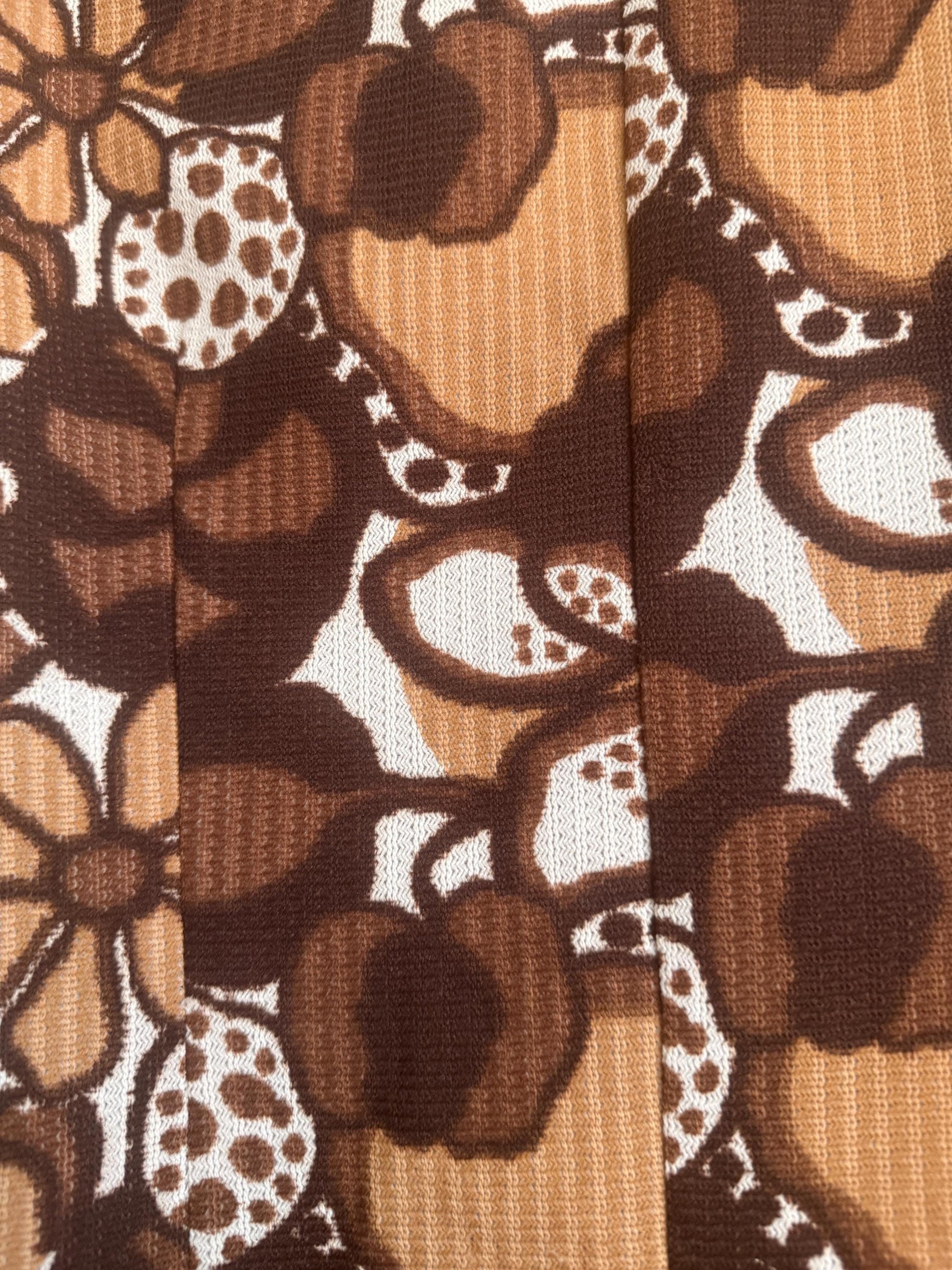 Vintage 1970s Brown Floral Mini Dress | Retro Mod Dress | Psychedelic Flower Print Dress | Collared A-Line Dress | UK 12