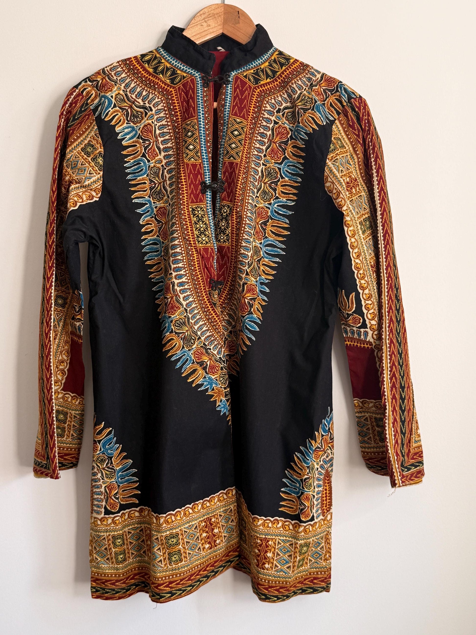Vintage 1970s Dashiki Tunic UK 8 10 | African Print Tunic Dress | Boho Festival Dress | Ethnic Print Vintage