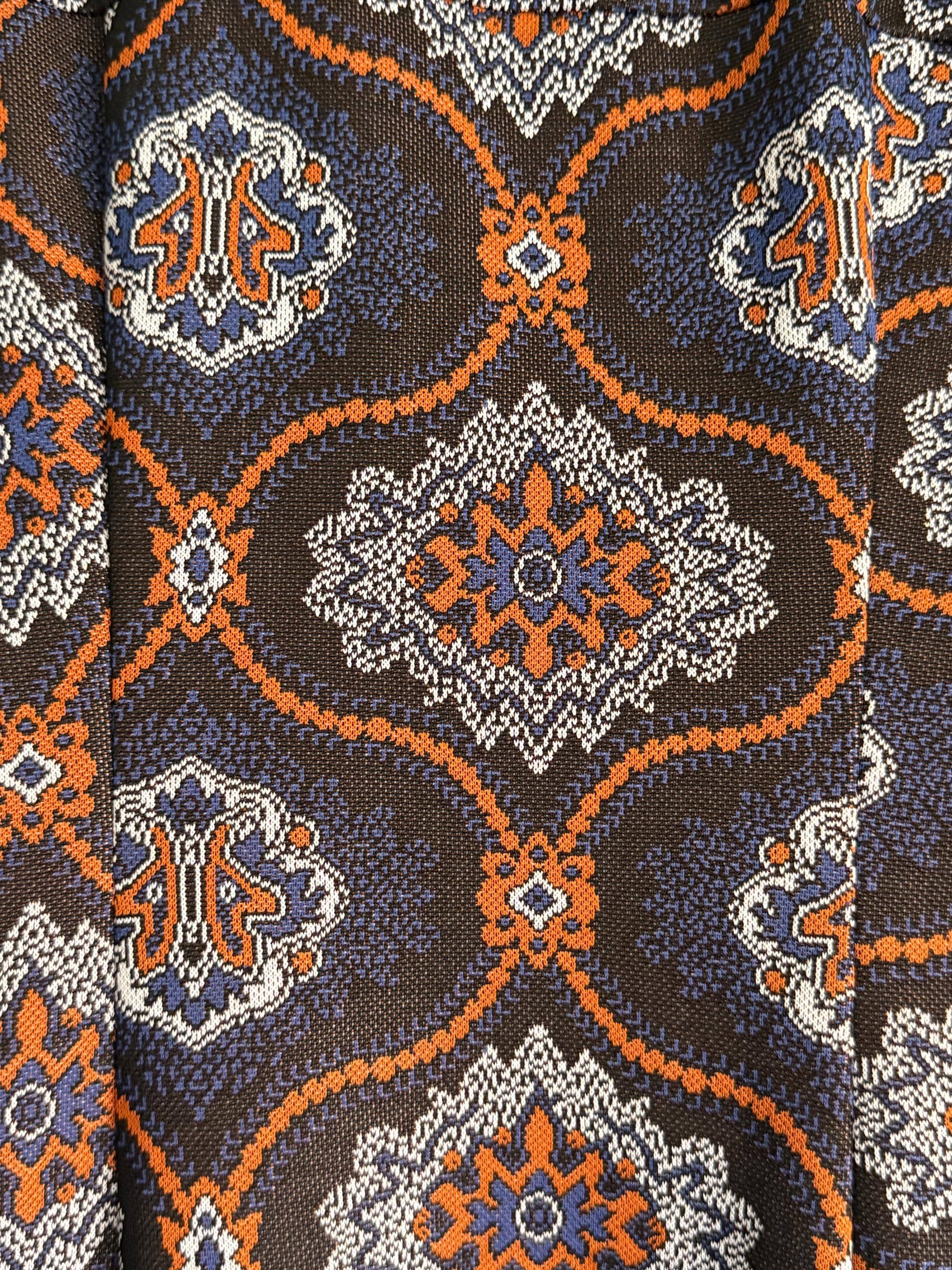 Vintage 1970s Geometric Maxi Dress | Brown Paisley Dress | Ruffle Hem Dress | Retro Boho Maxi | UK Women's Vintage UK6-8