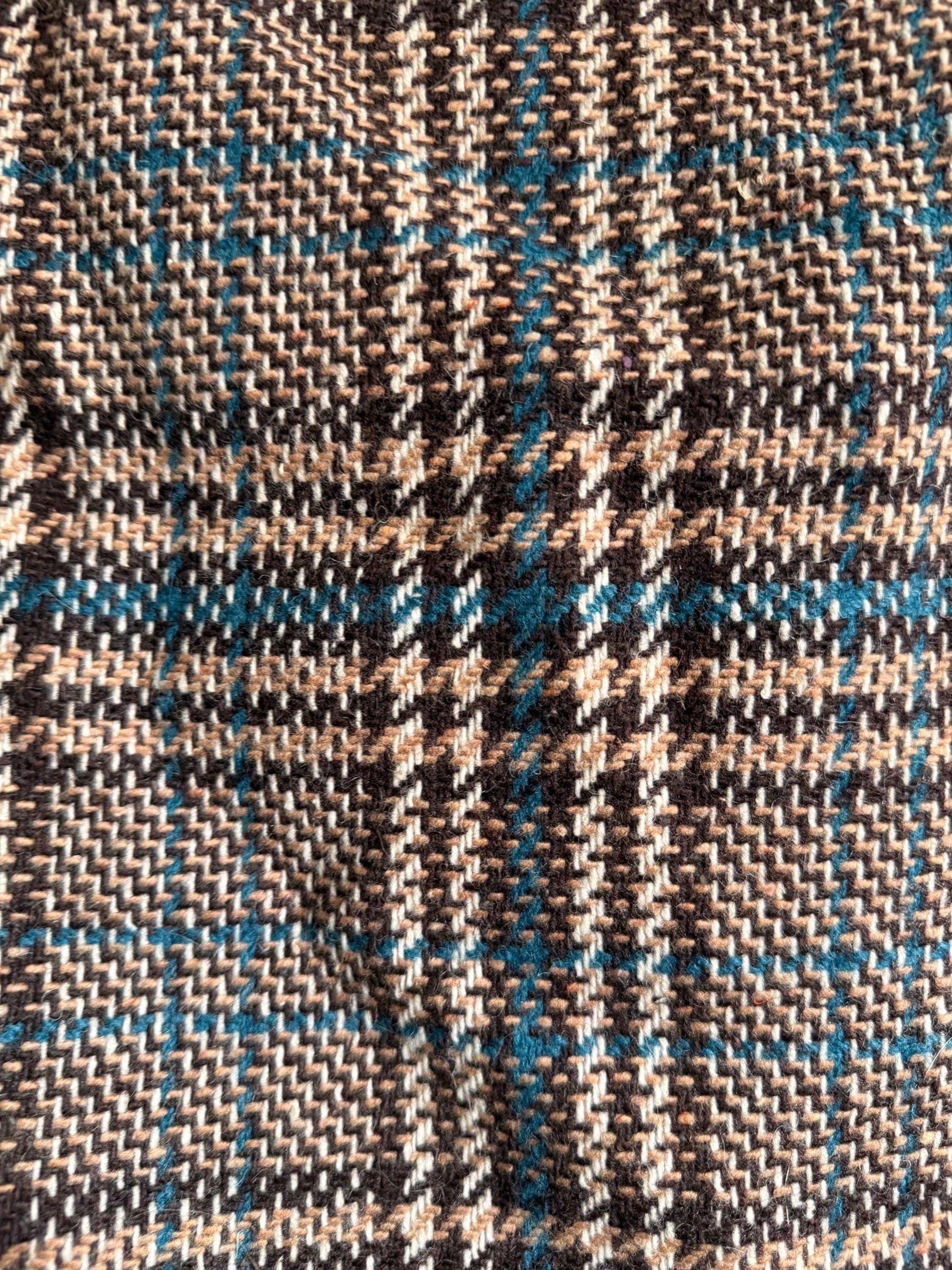 Vintage 1970s Harella Plaid Jacket UK 10-12 | Brown & Teal Belted Wool Blend Jacket | Mod Check Coat Made in England