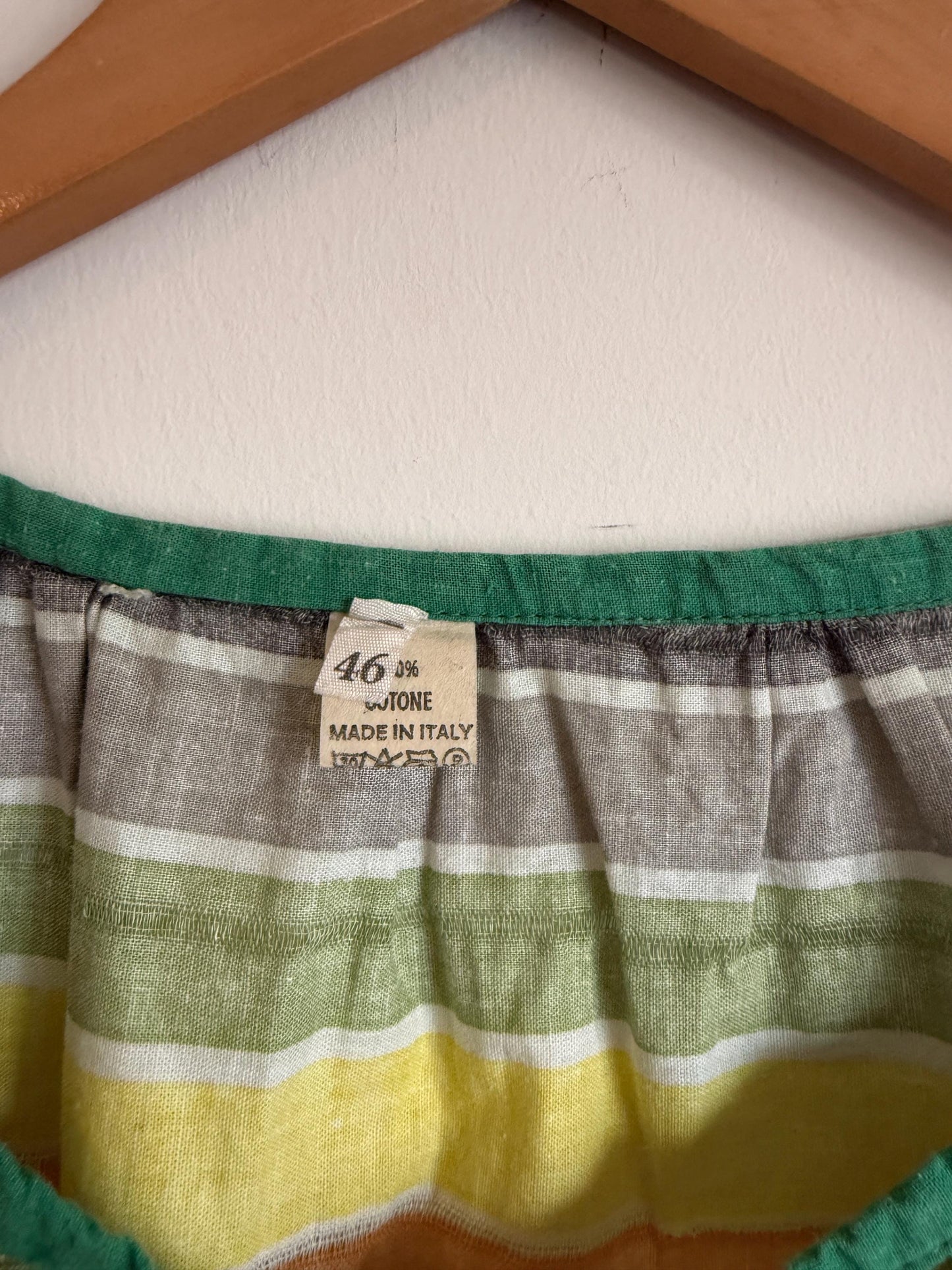 Vintage 1970s Indian Cotton Rainbow Stripe Mini Dress Size 40 Pockets