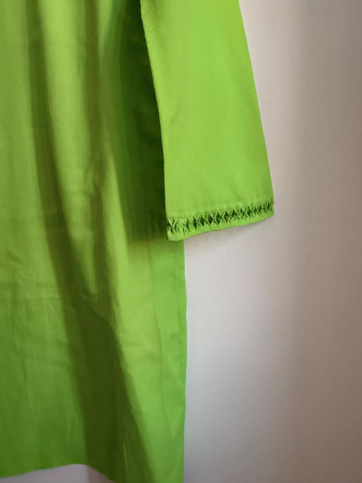 Vintage 1970s Lime Green Shift Dress | Collared Mini Dress | Bright Green Retro Day Dress | Openwork Trim Dress | UK 12-14