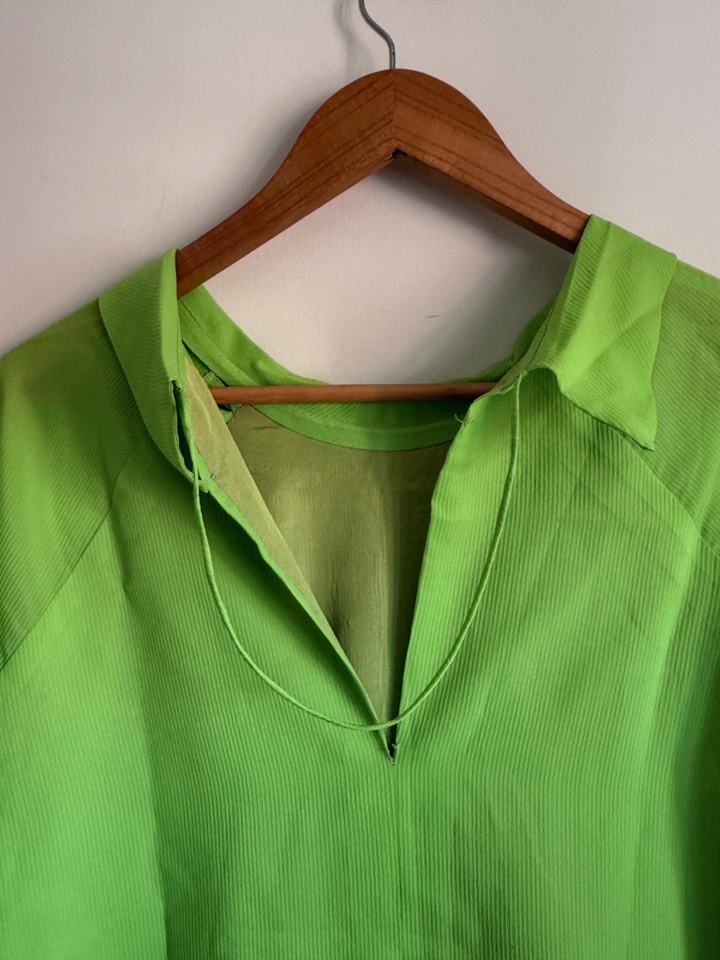 Vintage 1970s Lime Green Shift Dress | Collared Mini Dress | Bright Green Retro Day Dress | Openwork Trim Dress | UK 12-14