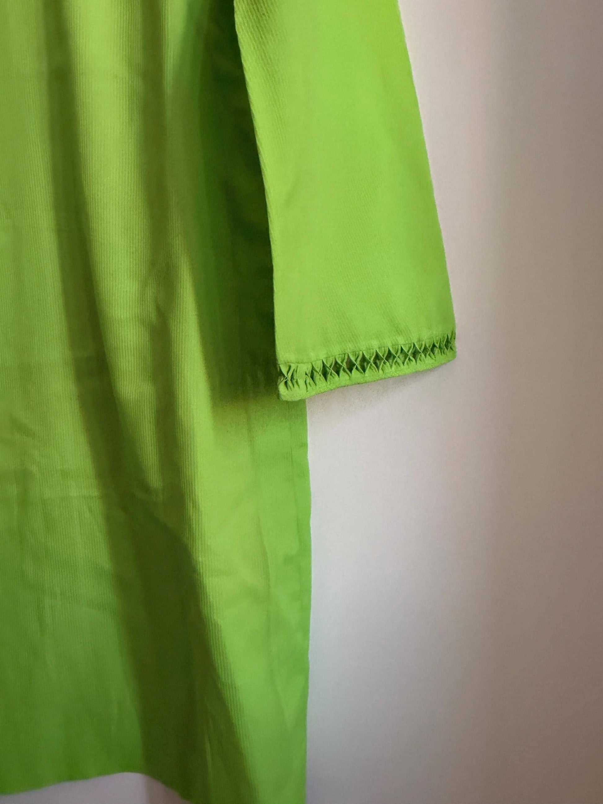 Vintage 1970s Lime Green Shift Dress | Collared Mini Dress | Bright Green Retro Day Dress | Openwork Trim Dress | UK 12-14