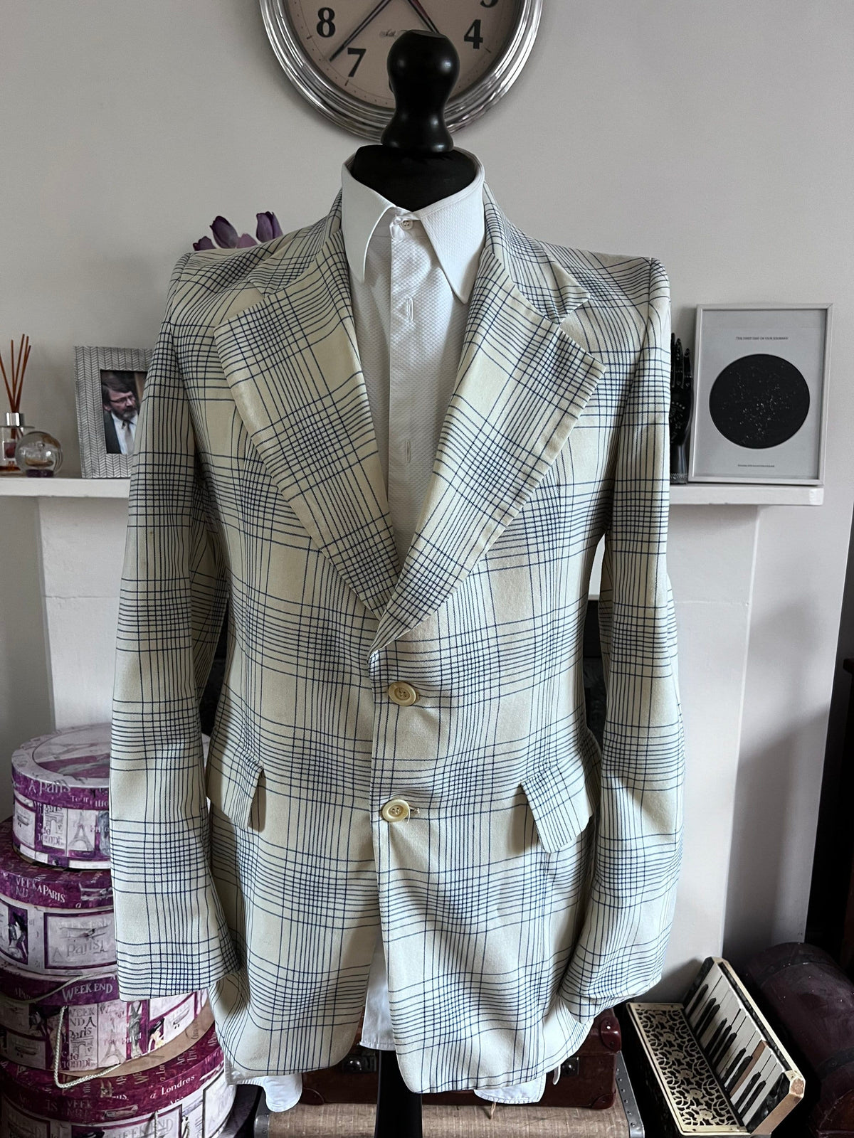 Men’s Vintage Jacket White Blue Check Plaid Jacket 1960s Vintage Dress Jacket, Vintage Blazer, Vintage Menswear, Vintage Jacket, 60s Take 6