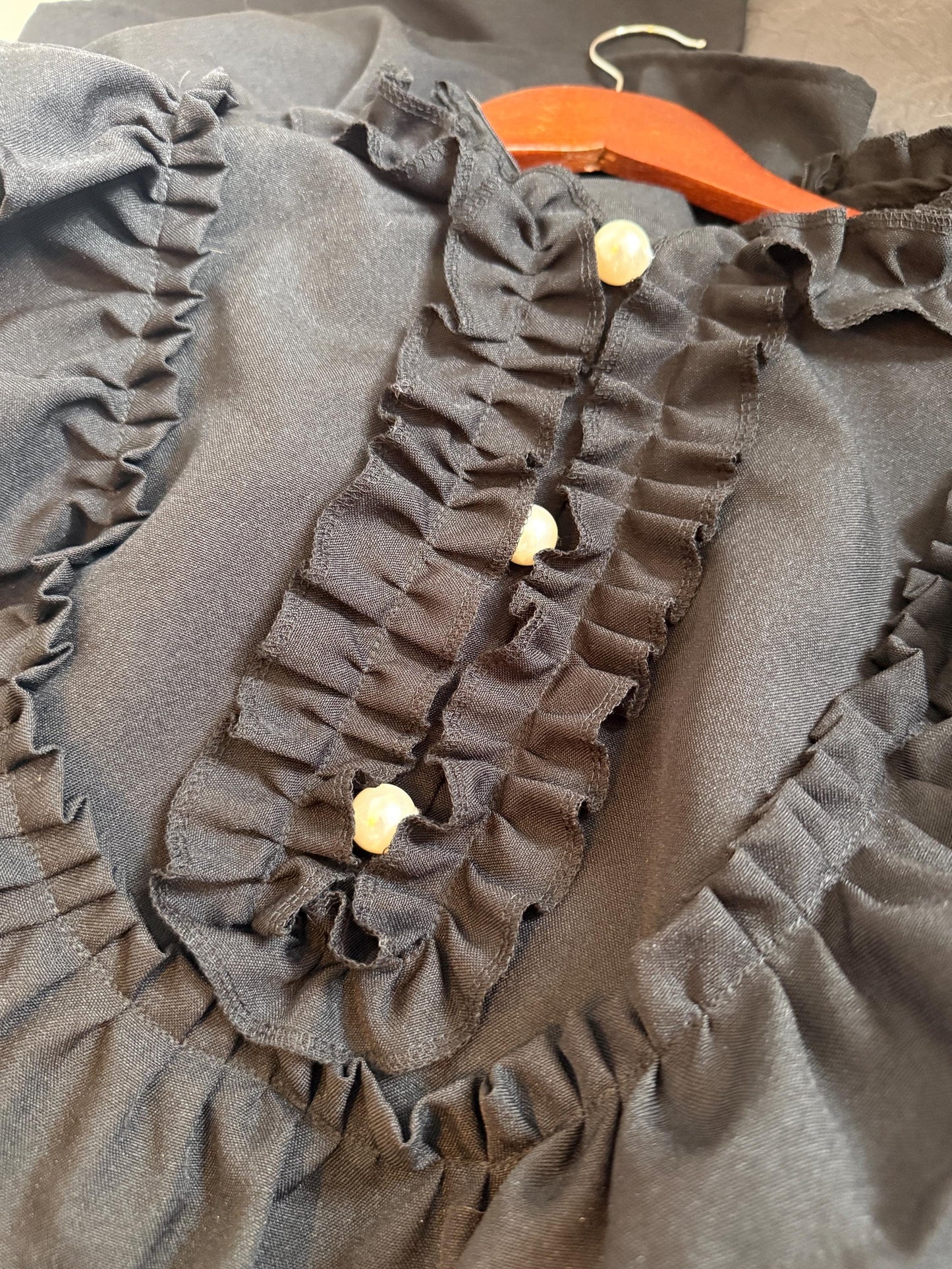 Vintage 1970s Siskou Woman Black Ruffle Maxi Dress | Portuguese Prairie Gothic Dress UK18-20