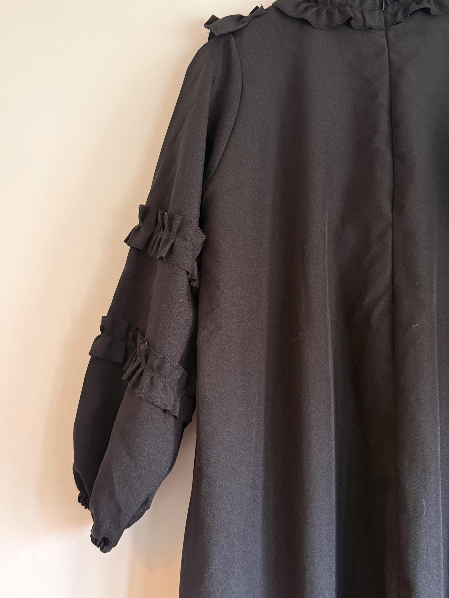Vintage 1970s Siskou Woman Black Ruffle Maxi Dress | Portuguese Prairie Gothic Dress UK18-20