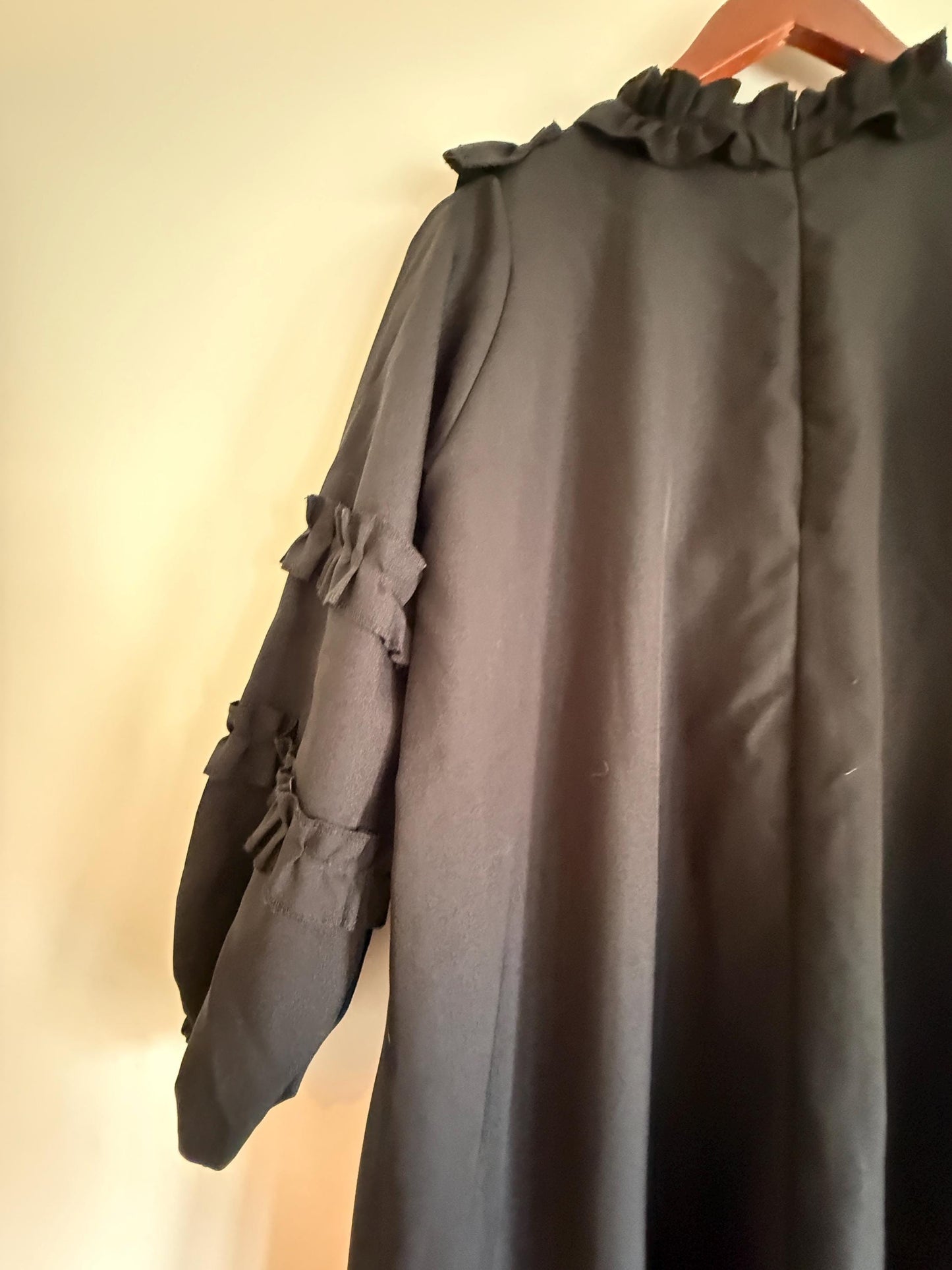 Vintage 1970s Siskou Woman Black Ruffle Maxi Dress | Portuguese Prairie Gothic Dress UK18-20