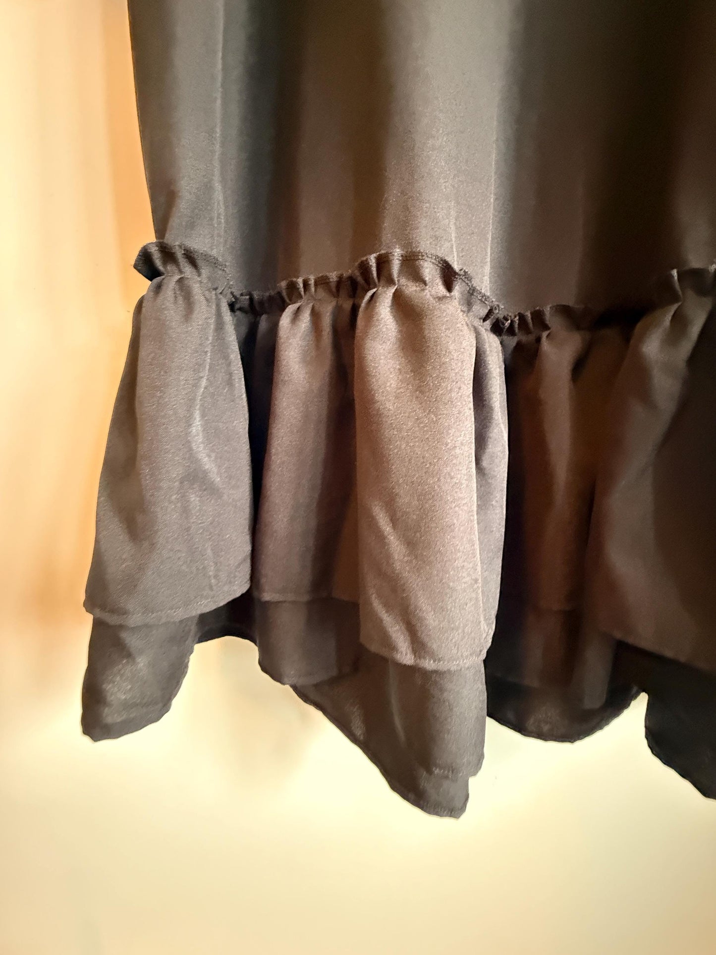 Vintage 1970s Siskou Woman Black Ruffle Maxi Dress | Portuguese Prairie Gothic Dress UK18-20