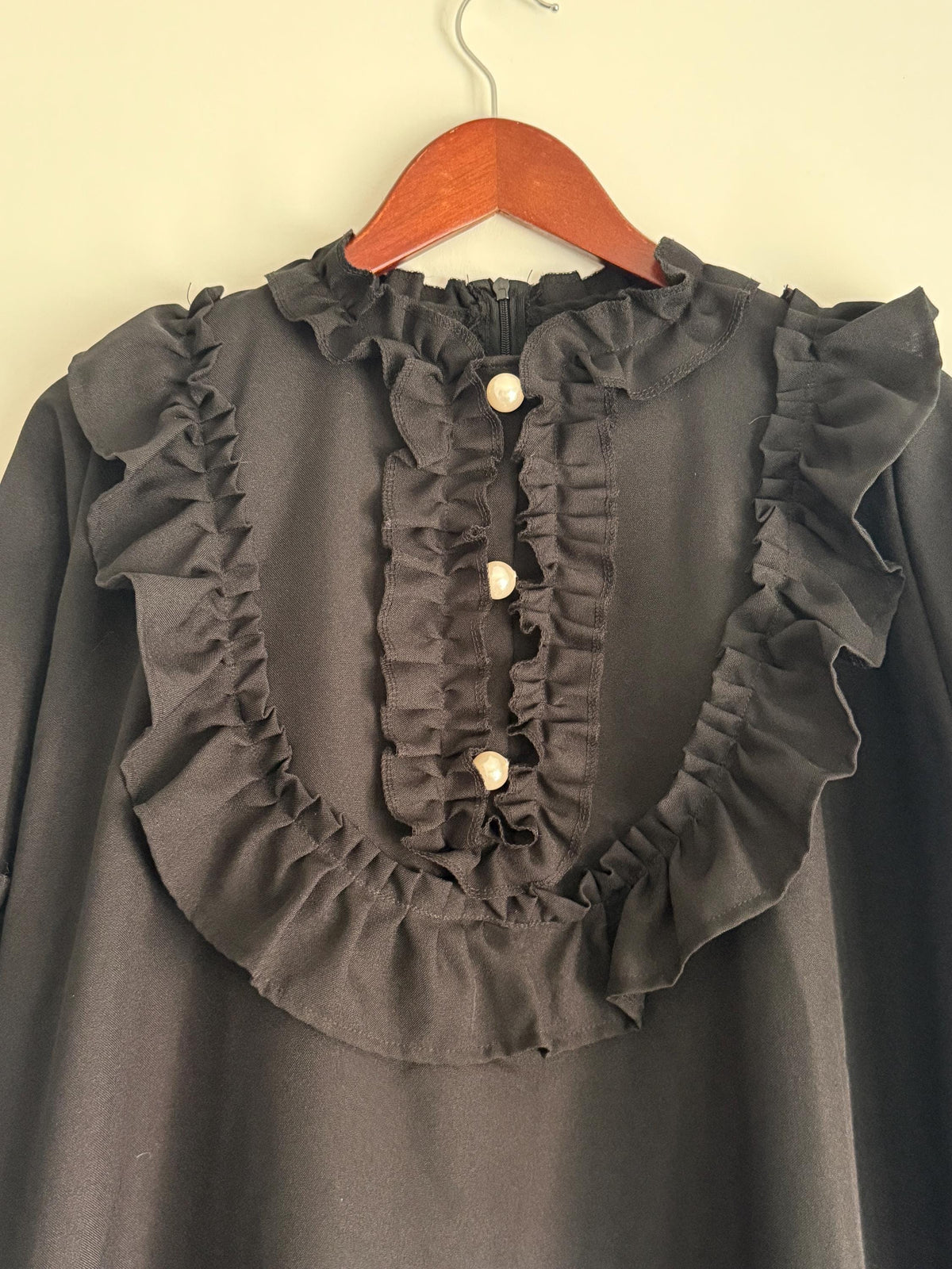 Vintage 1970s Siskou Woman Black Ruffle Maxi Dress | Portuguese Prairie Gothic Dress UK18-20