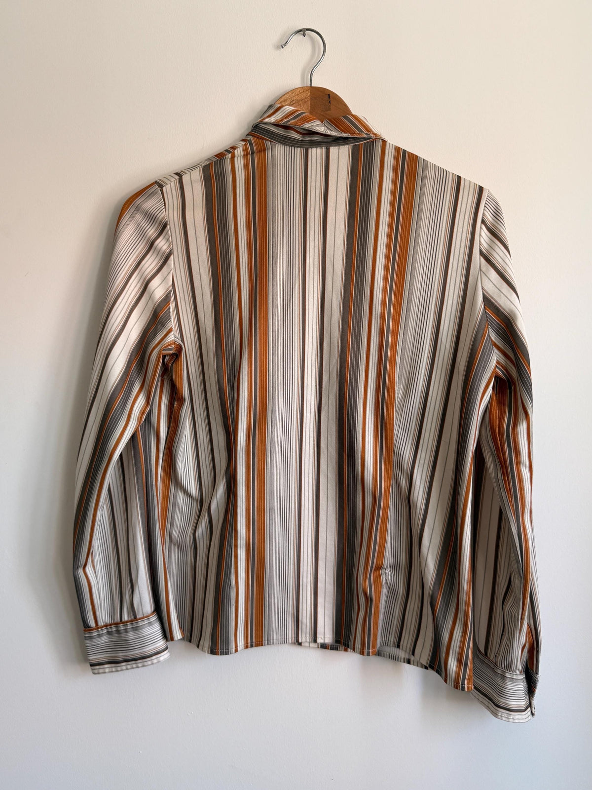 Vintage 1970s Striped Shirt | Brown Orange Stripe Blouse | Retro Disco Shirt | Pointed Collar Blouse | Smart Vintage Top