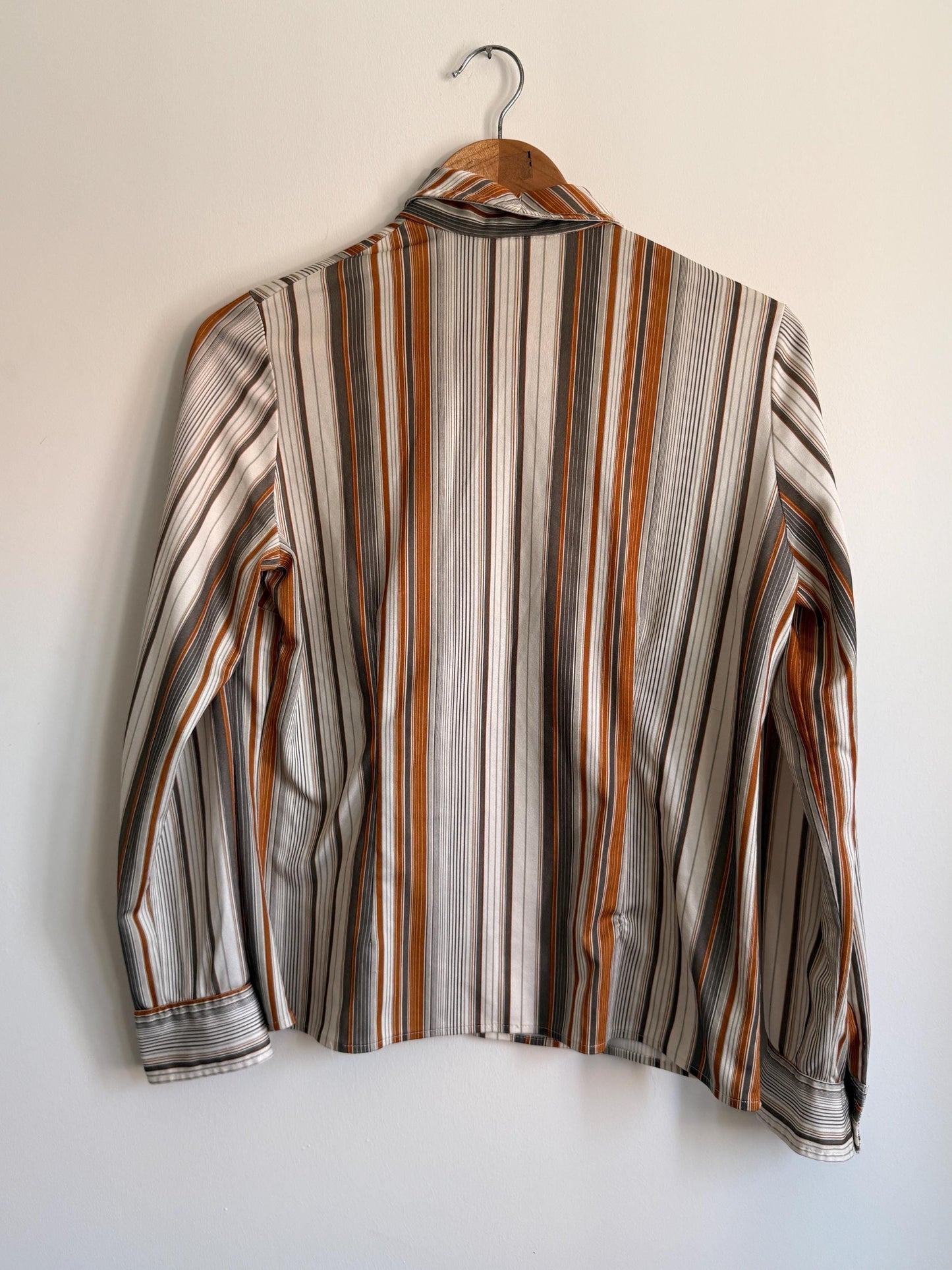 Vintage 1970s Striped Shirt | Brown Orange Stripe Blouse | Retro Disco Shirt | Pointed Collar Blouse | Smart Vintage Top