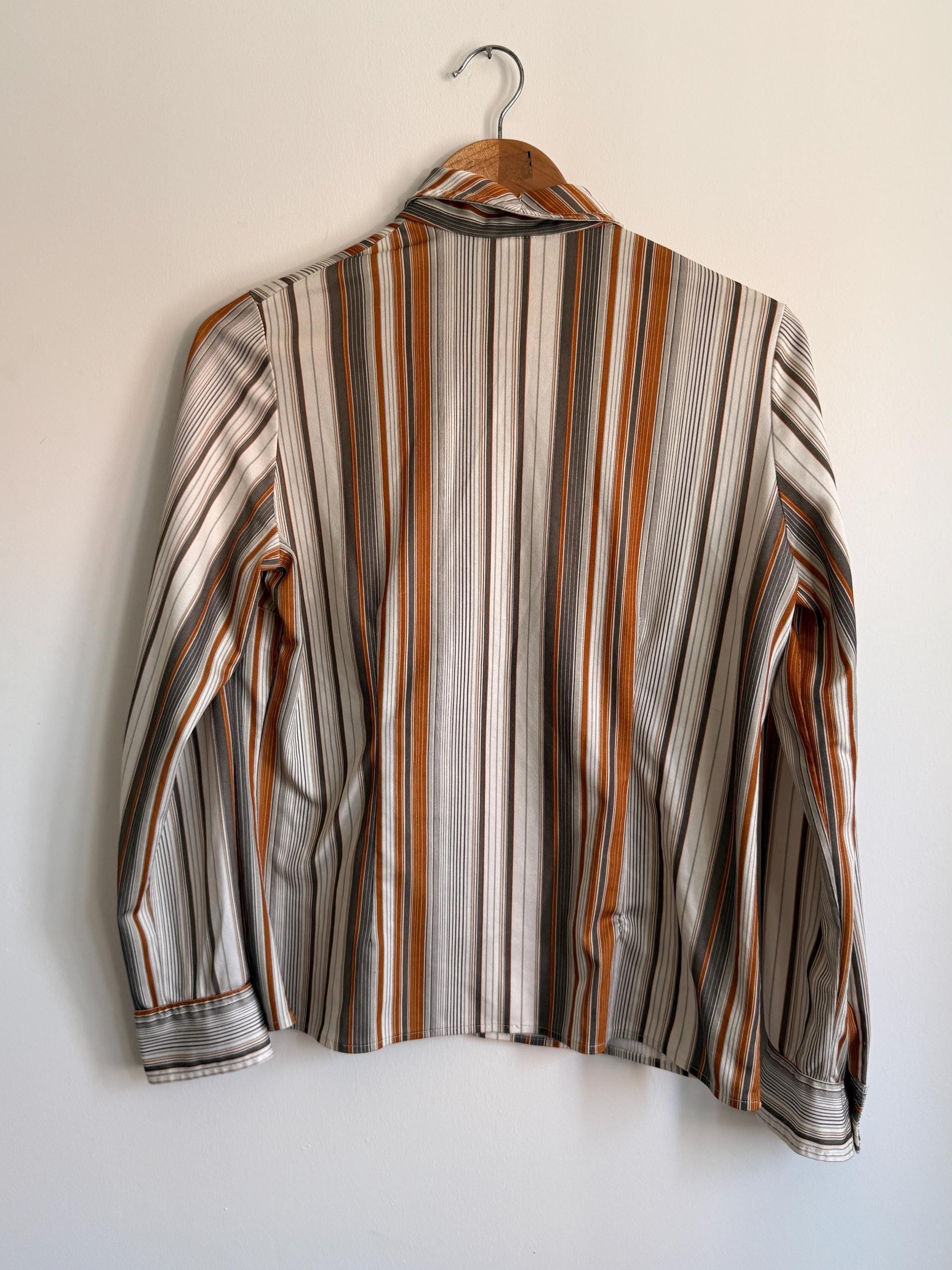 Vintage 1970s Striped Shirt | Brown Orange Stripe Blouse | Retro Disco Shirt | Pointed Collar Blouse | Smart Vintage Top