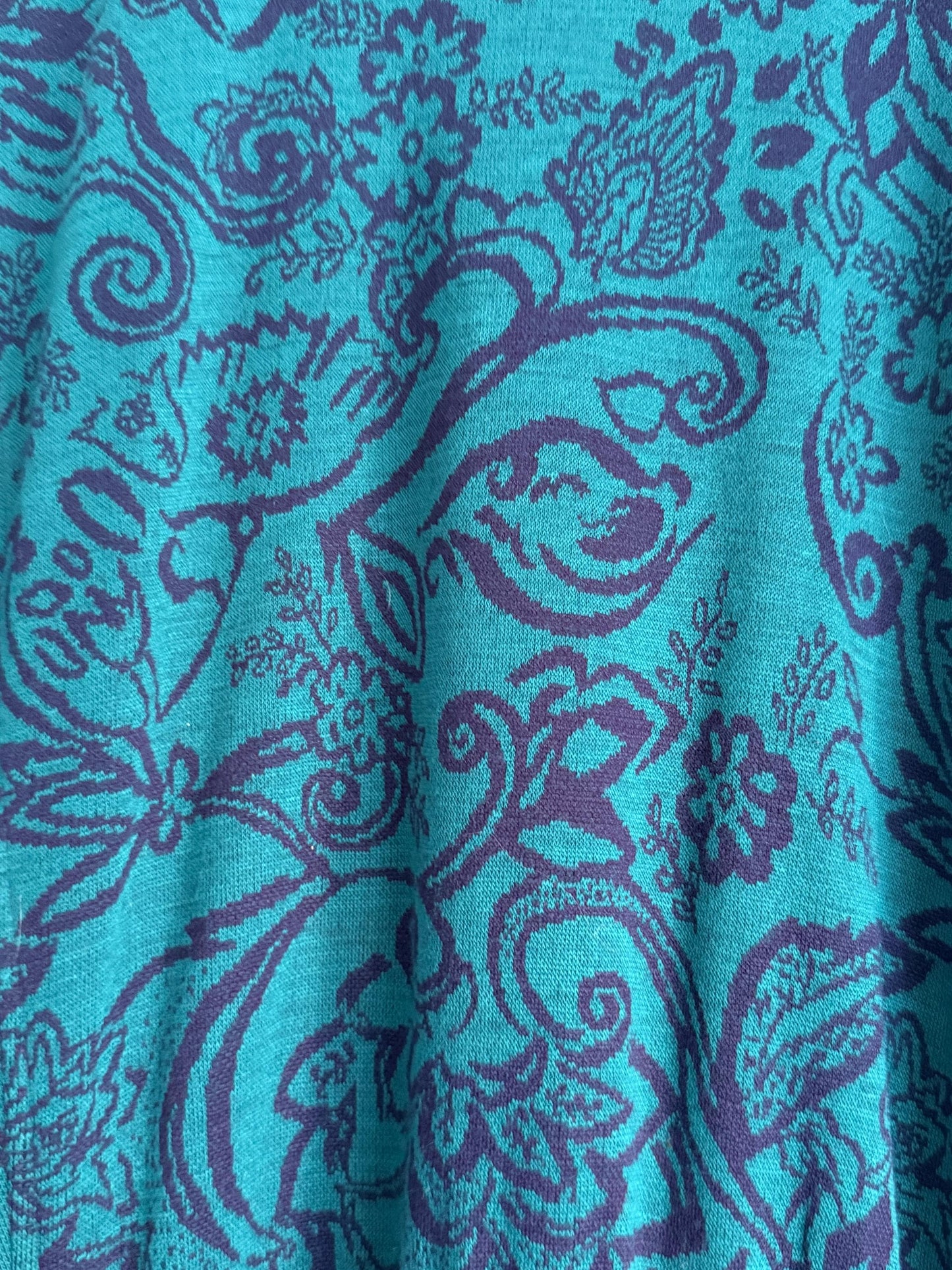 Vintage 1970s Teal Paisley Maxi Dress | Boho High Neck Long Sleeve